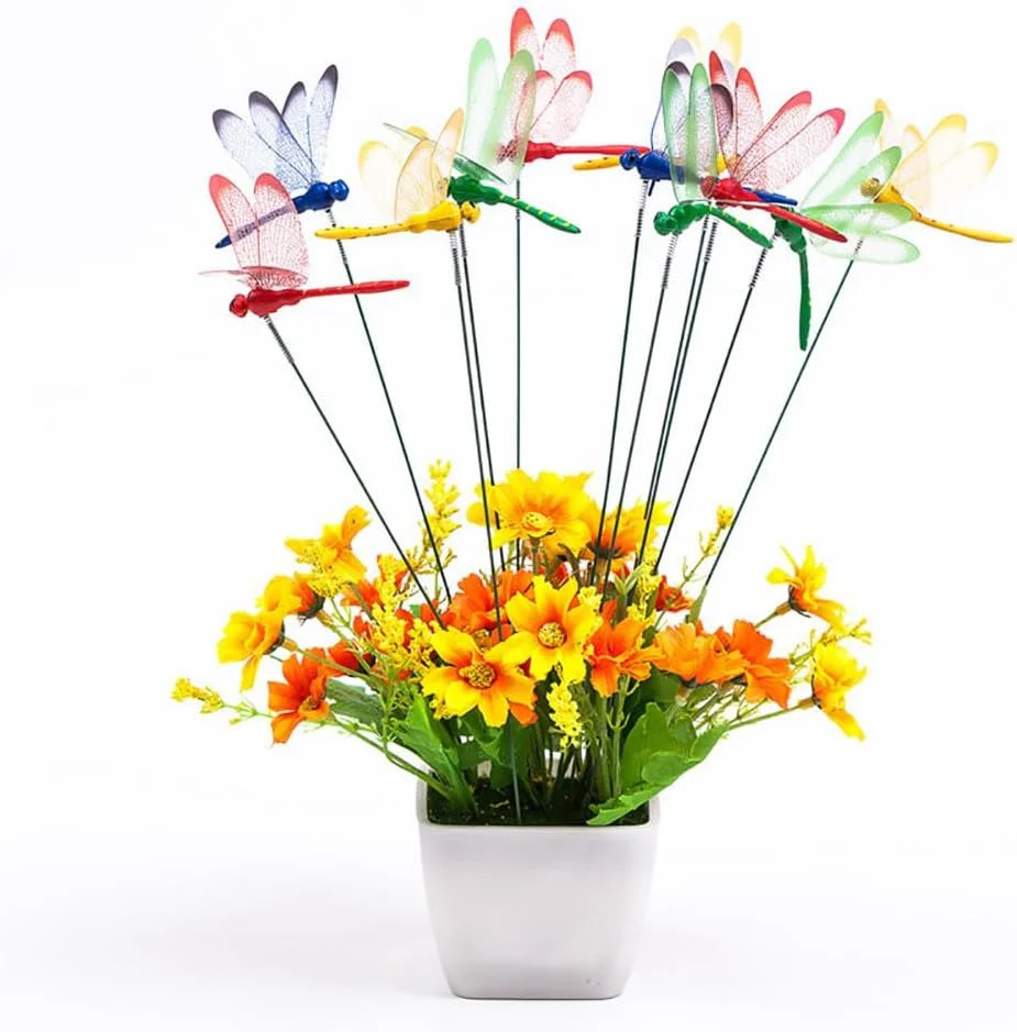 10PCS Metal Dragonfly Garden Stakes Colorful Plant Yard Decor Lawn Patio Art