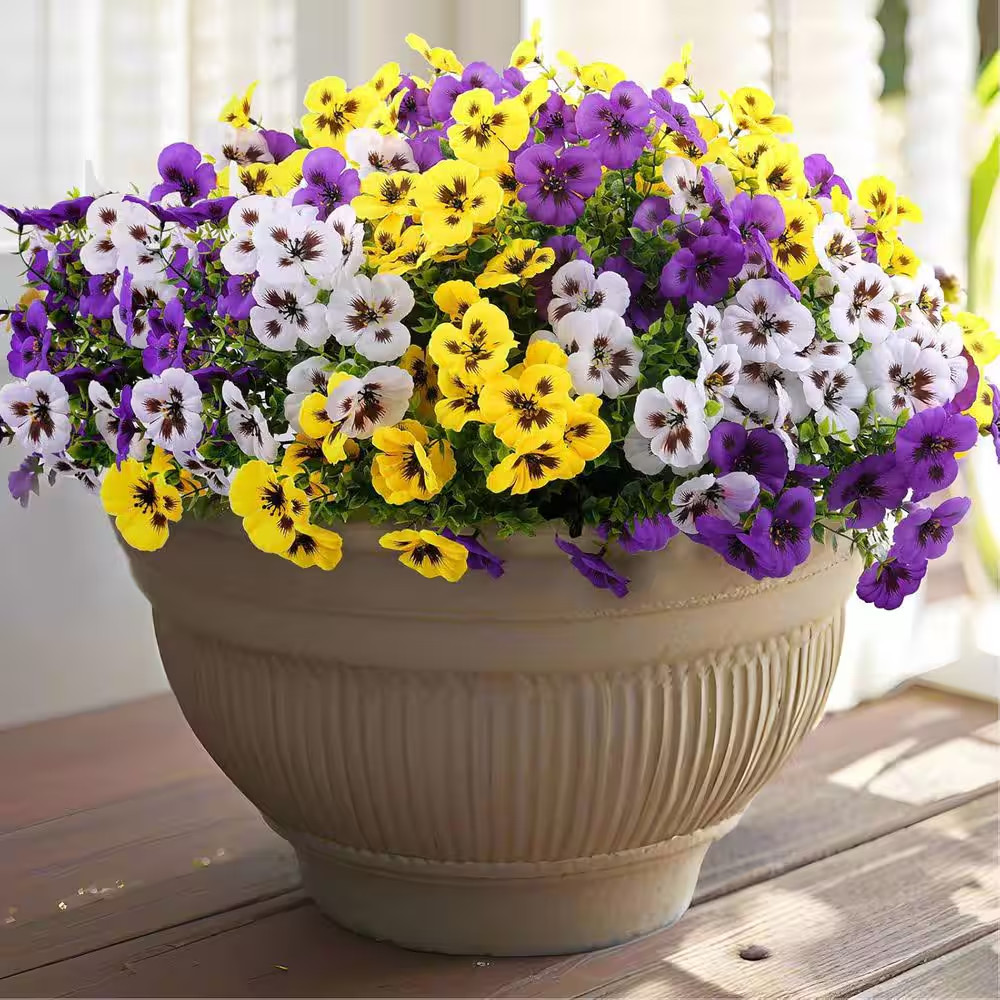 14.18 In. Artificial Silk Pansies Flowers for Outdoor Indoor, 18 Pcs, Multicolor