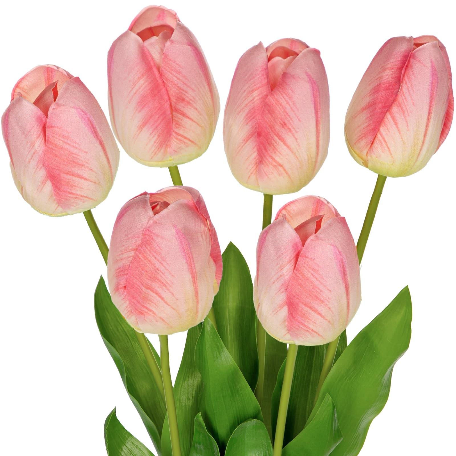 6PCS 23″ Tulip Flowers Artificial Pink Tulips Long Stem Faux Flower, Silk Flo…