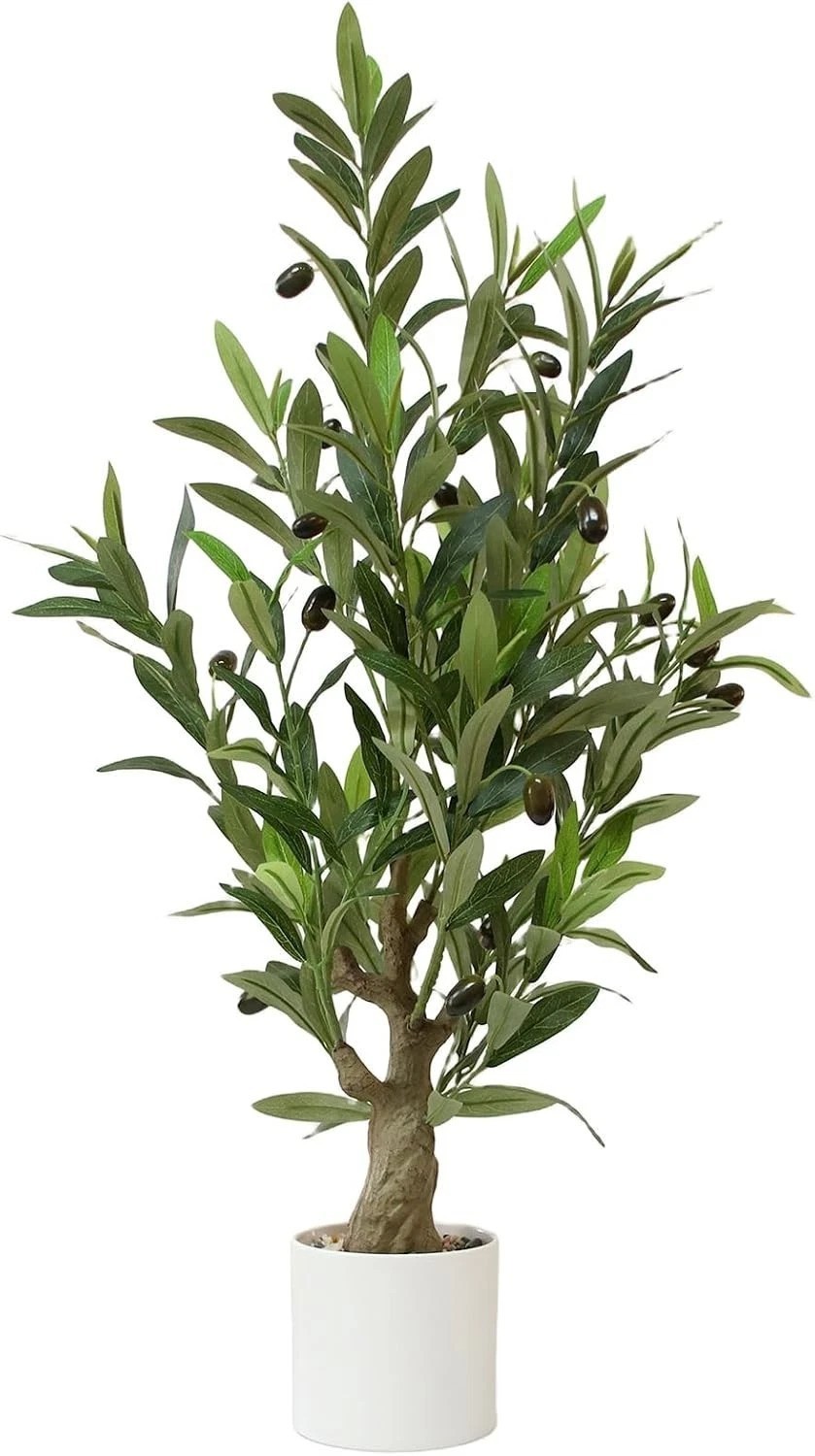 Fake Olive Tree with Pot Indoor, 30″ Artificial Olive Tree Stems Potted Green…
