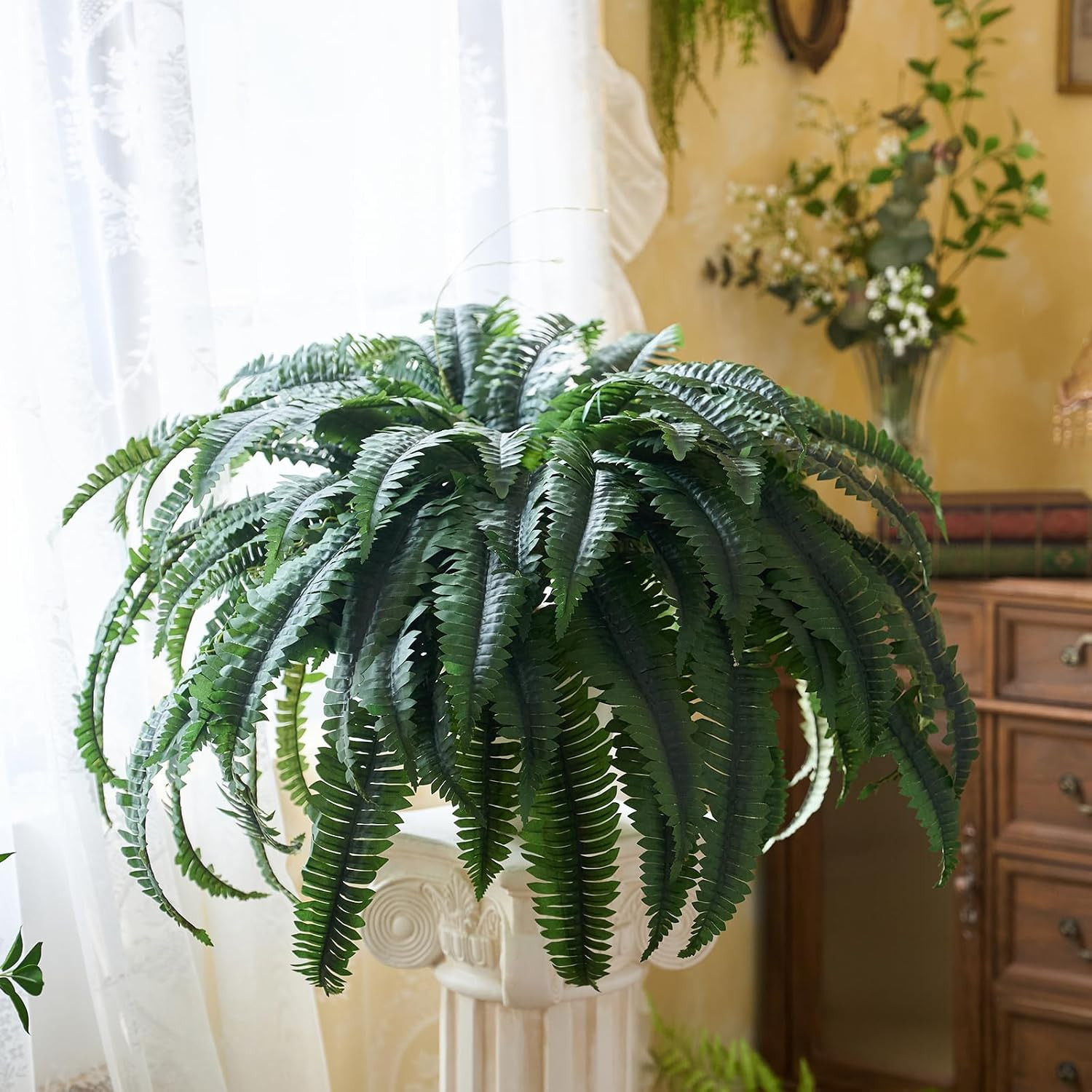 2 PCS Artificial Ferns for Outdoors, 50″ Fake Ferns Artificial Plants Large Real