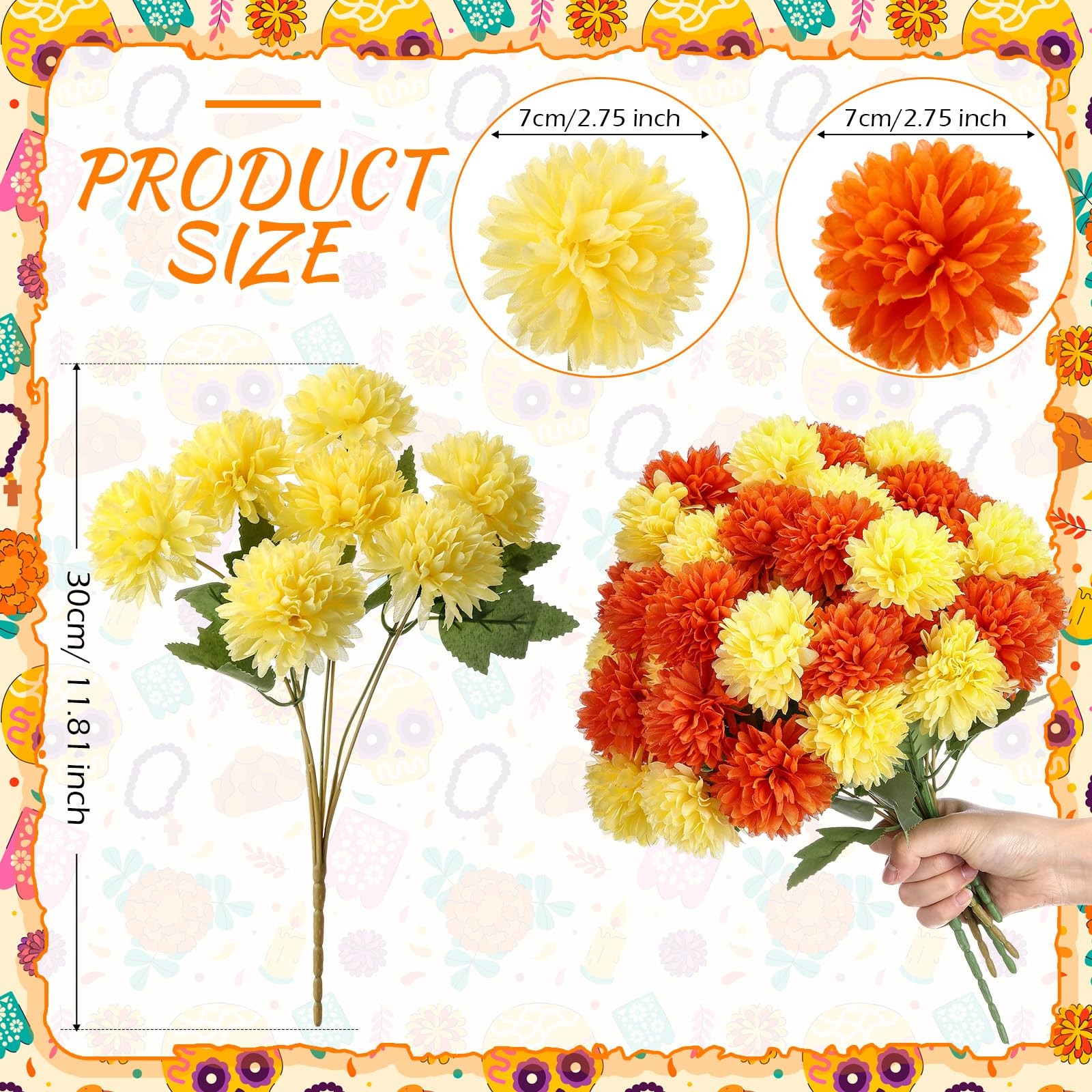 10 PCS Artificial Marigold Flower Faux Chrysanthemum Silk Bouquet Orange