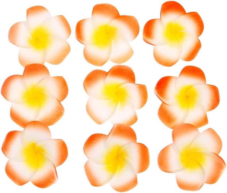 100Pcs Orange Foam Hawaiian Frangipani Artificial Plumeria Flower Petals Cap Hai