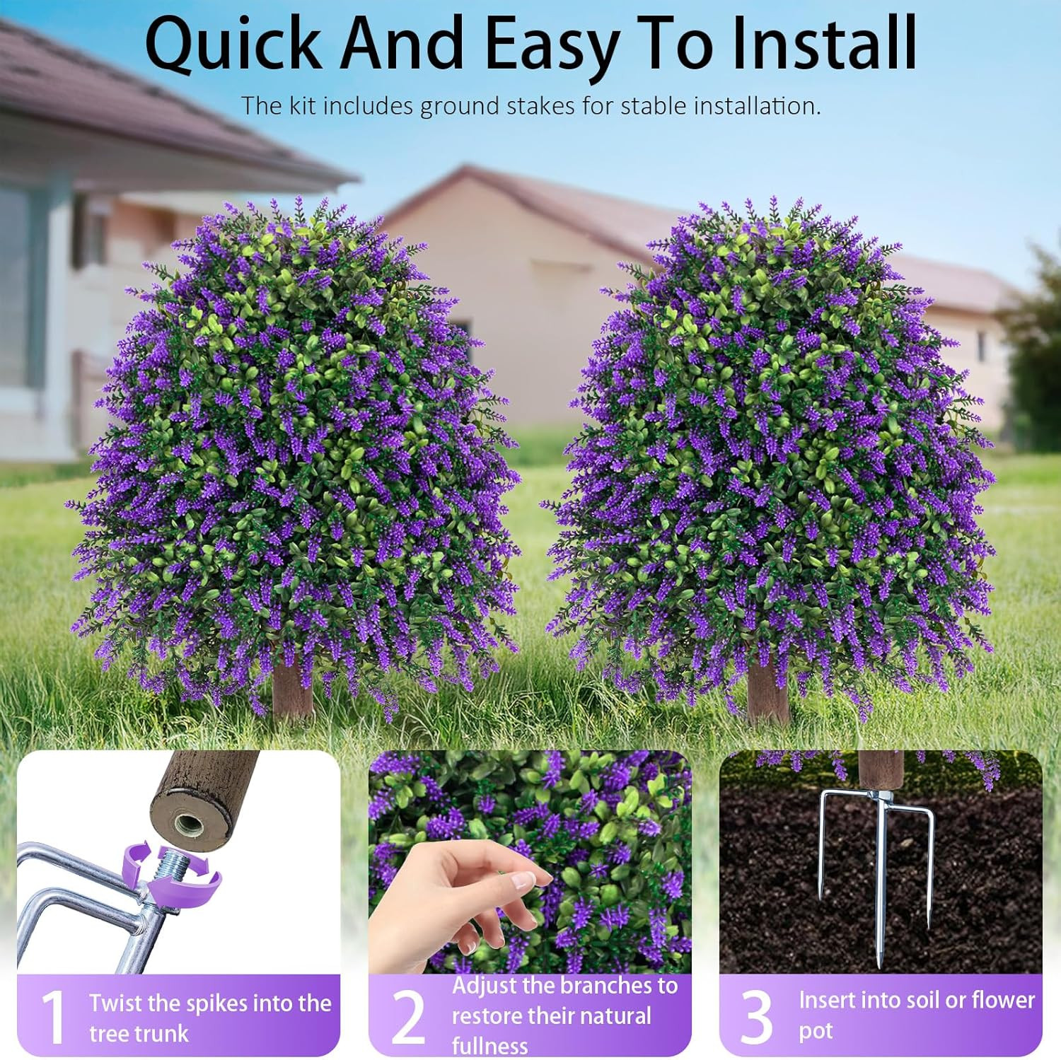2Pcs 25” UV Resistant Artificial Lavender Topiary Balls for Outdoor Decor