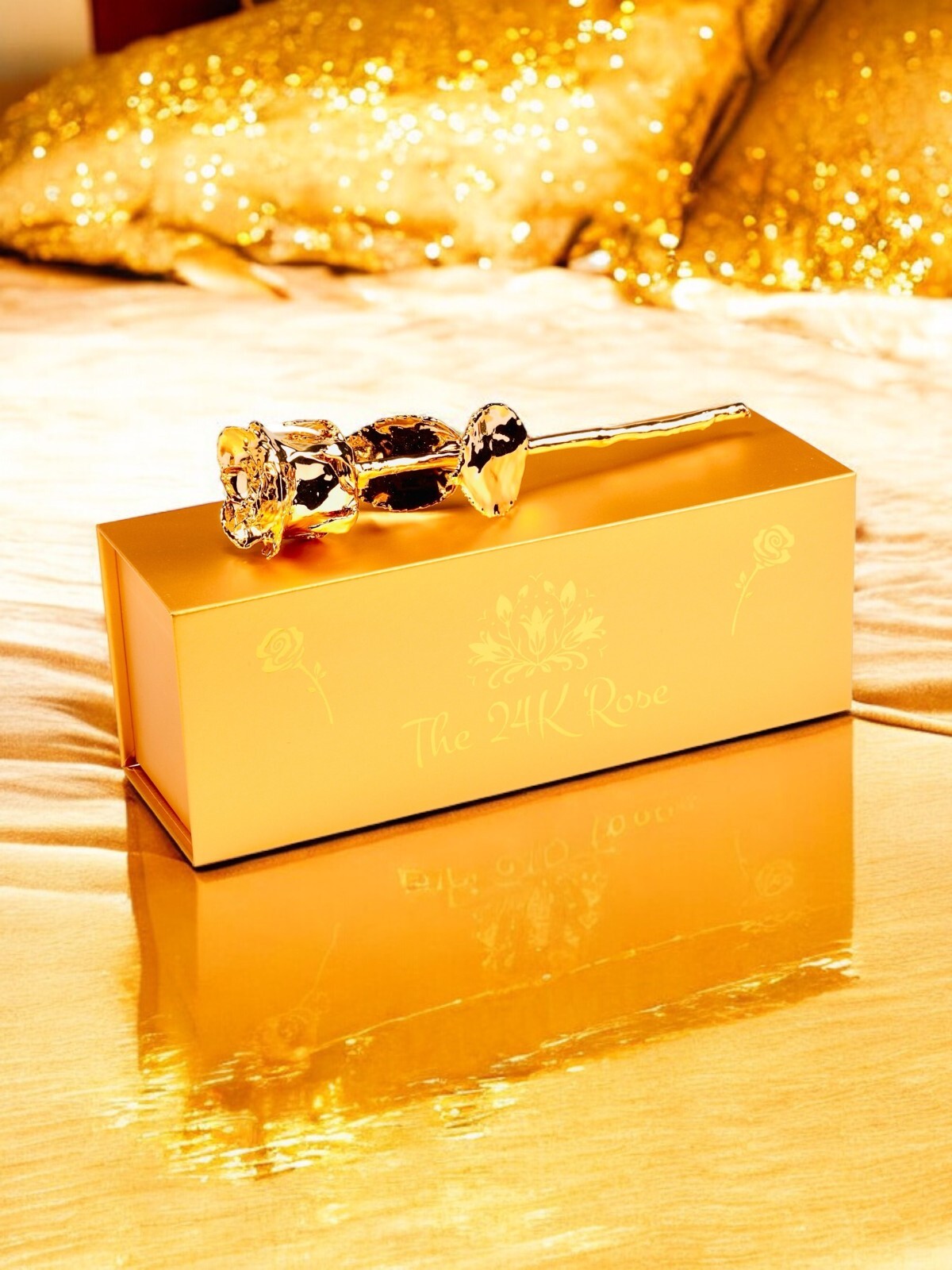 100% Natural Rose Dipped 24K Gold, 7 Inches Short Stem, Anniversary, (3 PACK)