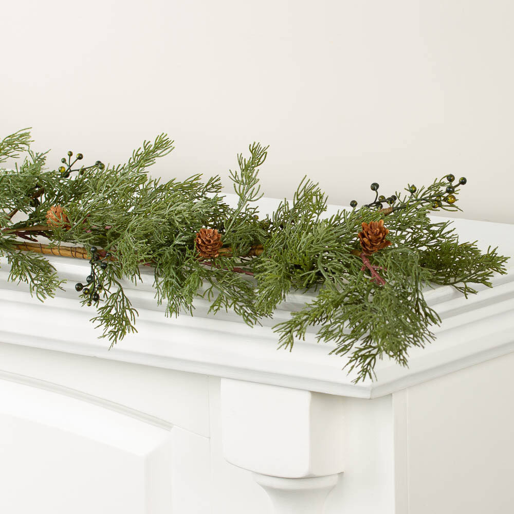 56″ Long Artificial Cedar Juniper Garland with Pine Cones