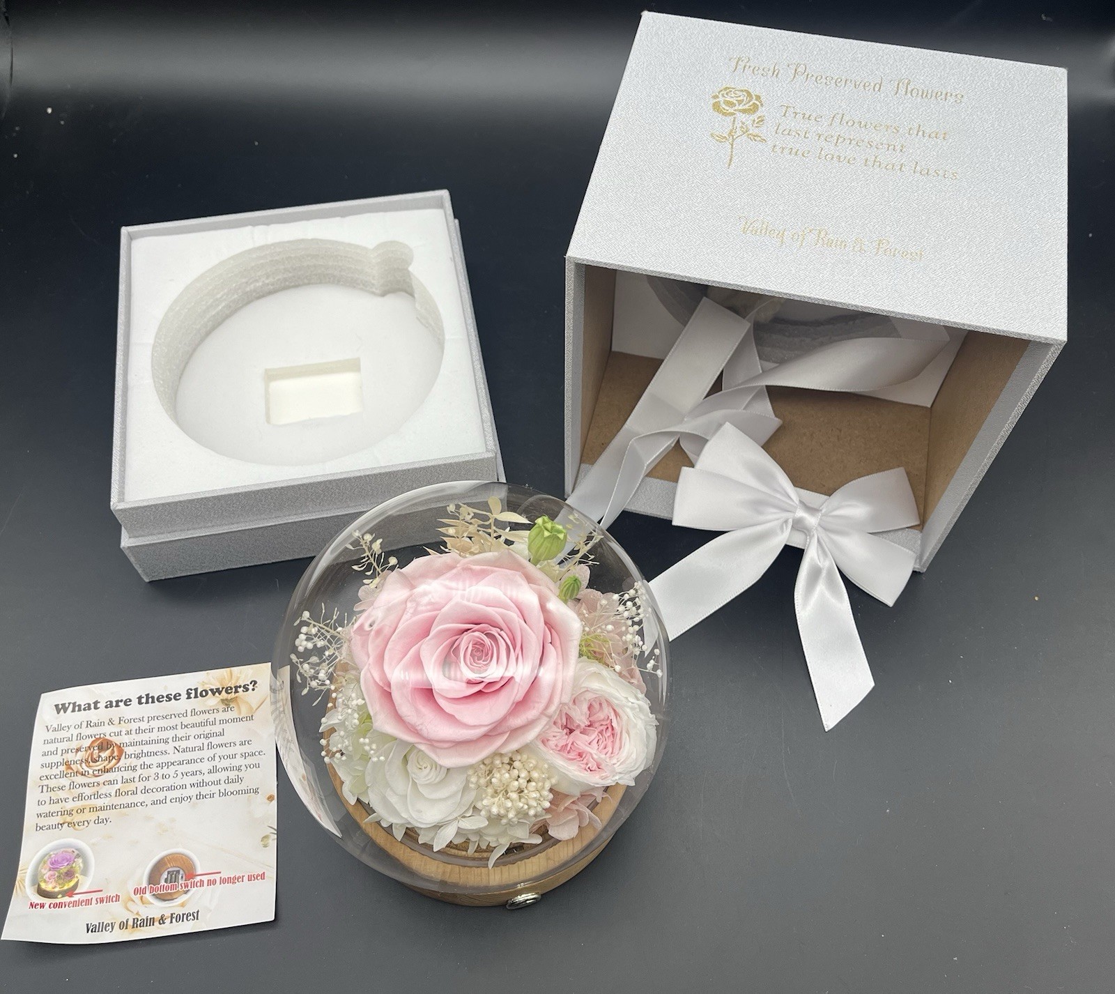 Valley of Rain & Forest Long-Lasting Real Flowers LED Light up Pink White Roses