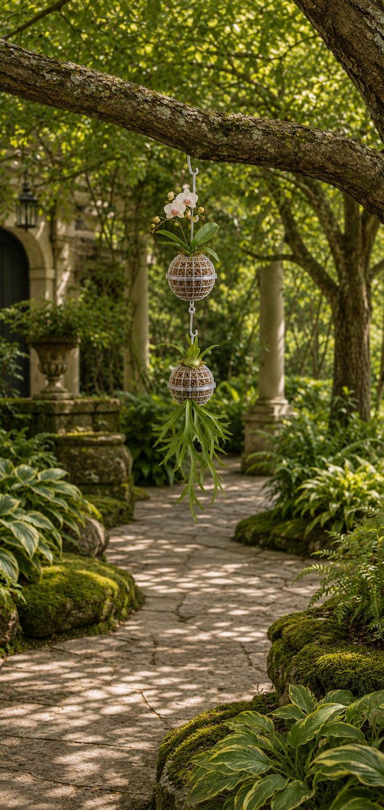 Hanging Moss Ball Planter Set of 2, 4 Inch Orchid Fern and Air Plant Baskets