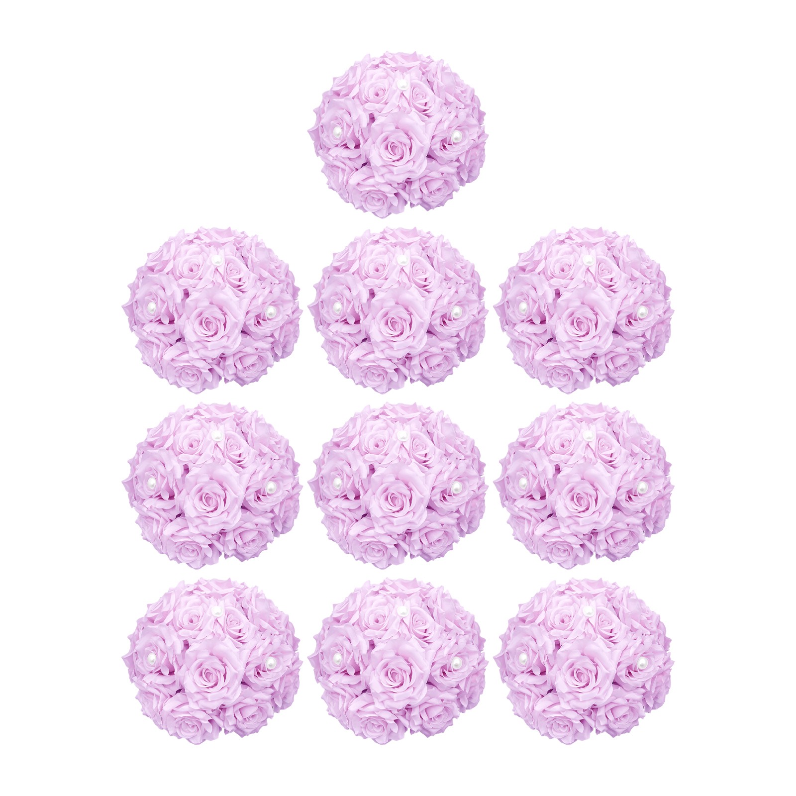 10 PCS Artificial Flower Ball, Pinkish Purple Floral Bouquet, Handmade Rose Ball