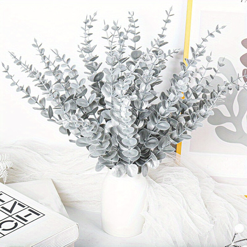 8Pcs Eucalyptus Stems Artificial Leaves Branches Winter Christmas Bouquet Decor