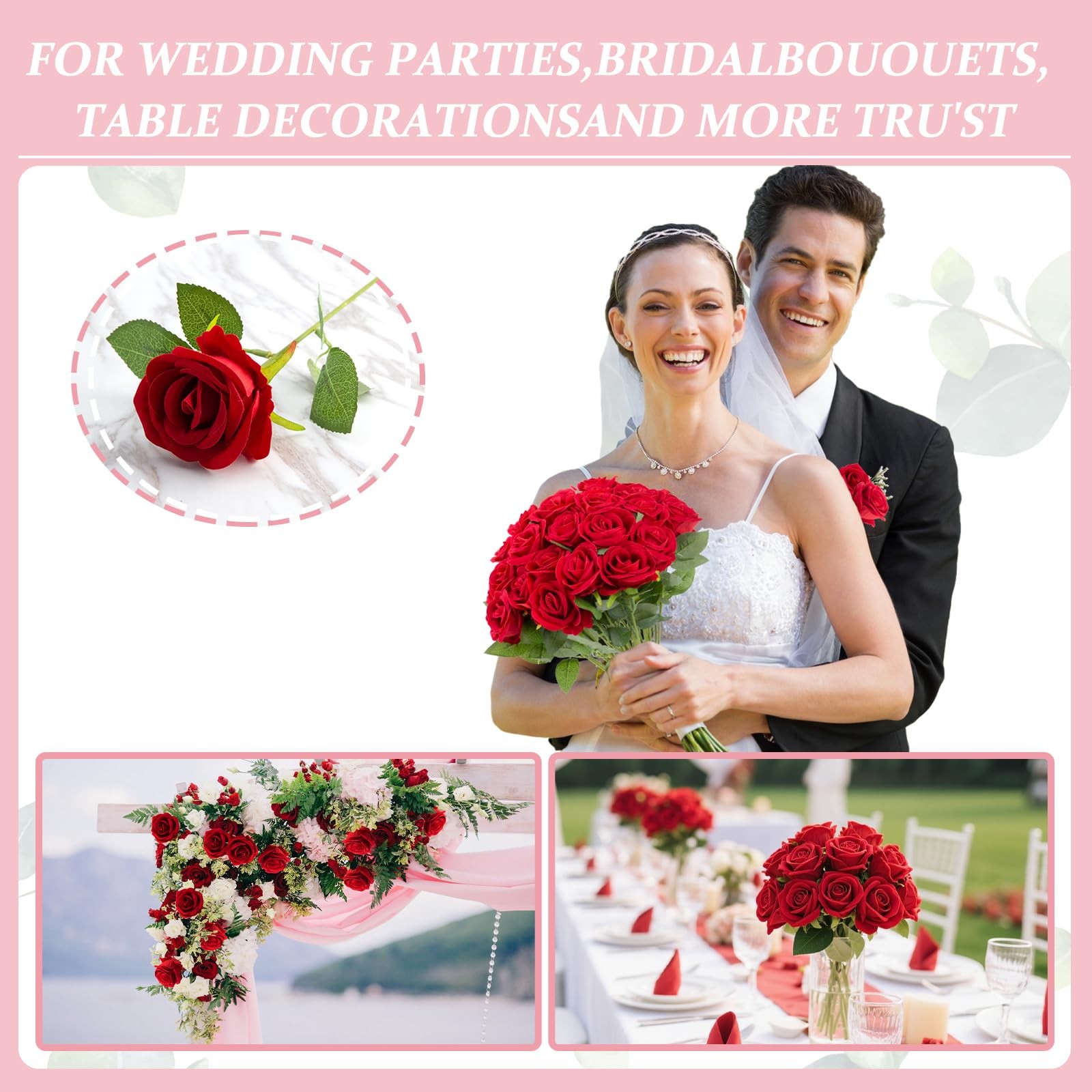 Cliselda 72pcs Red Roses Artificial Flower in Bulk, Realistic Velvet Silk Fau…