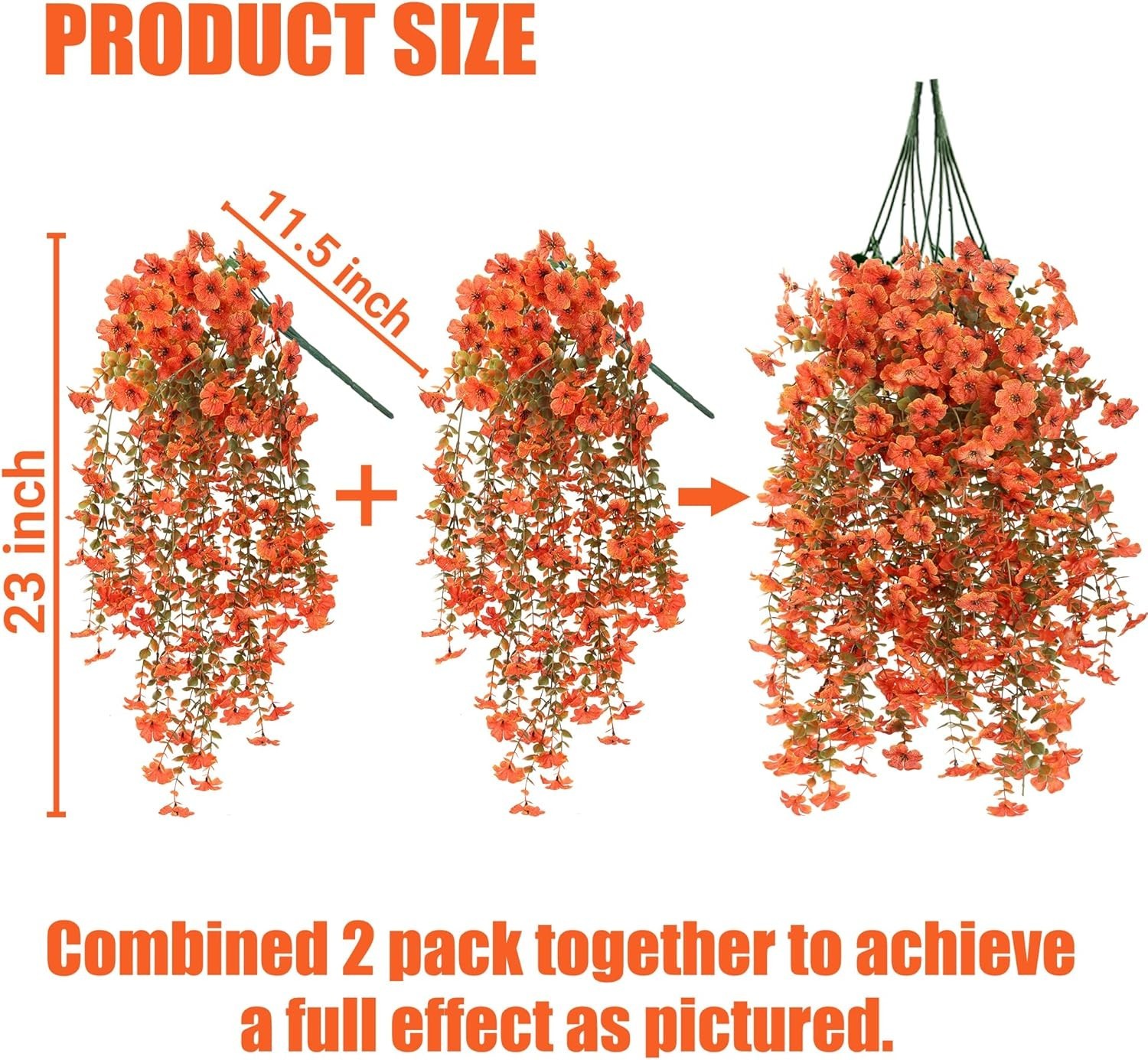 Flores Artificiales Otono 2Piezas Colgantes Exterior Resistentes UV Naranja Rojo
