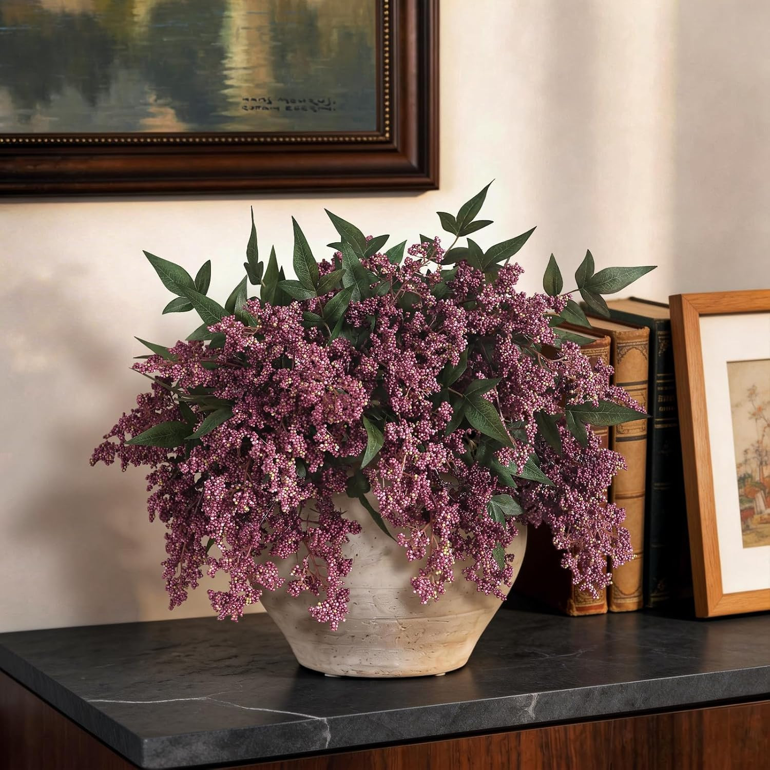 12 Pcs 17″ Artificial Nandina Berry Stem, Faux Berry Spray(Dusty Plum) | DIY Bou