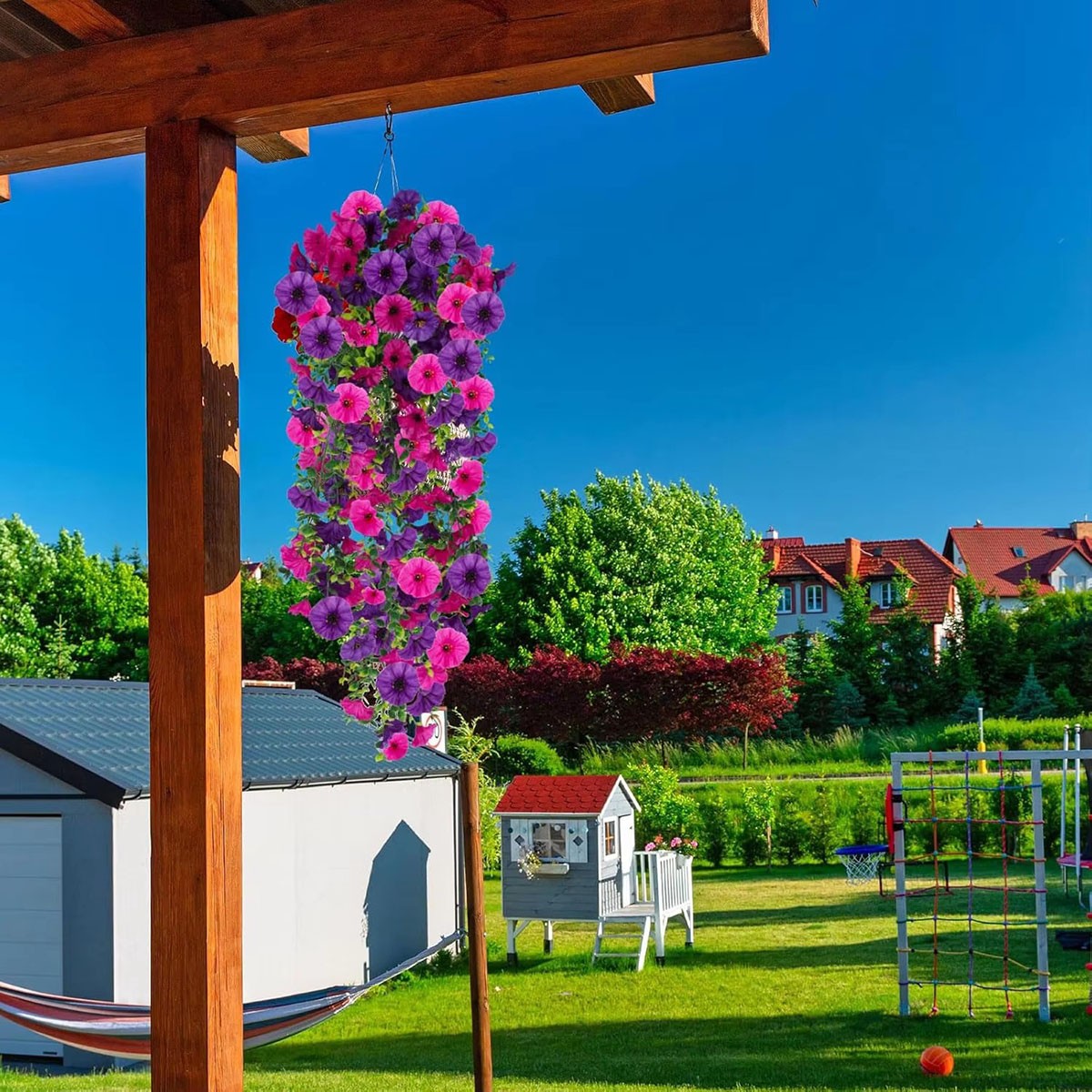 4PCS Artificial Morning Glory Vines UV Resistant Hanging Flowers Outdoor Decor