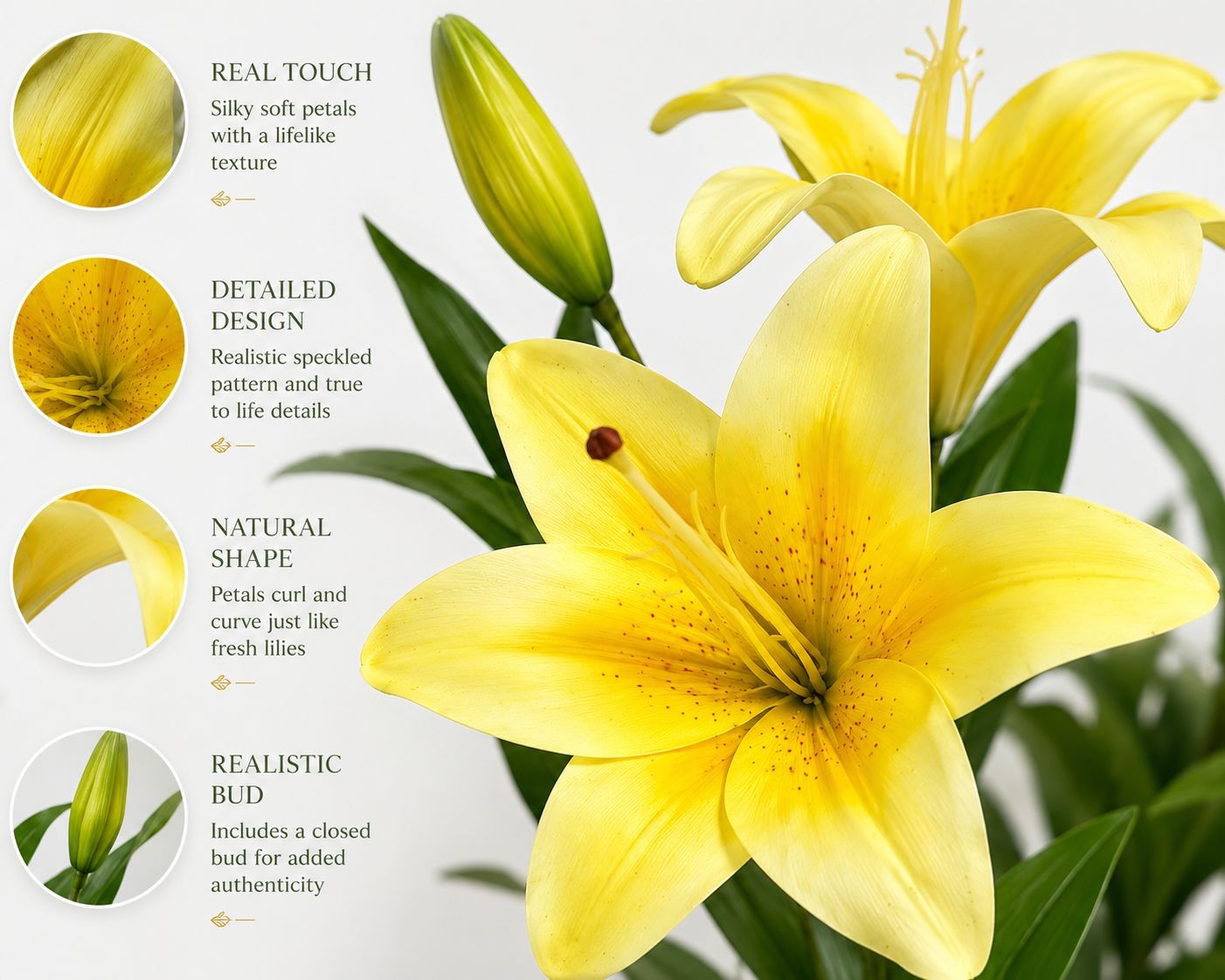 Real Touch Yellow Lily Stems Set of 2, Artificial Lily Flowers, Faux Floral Stem