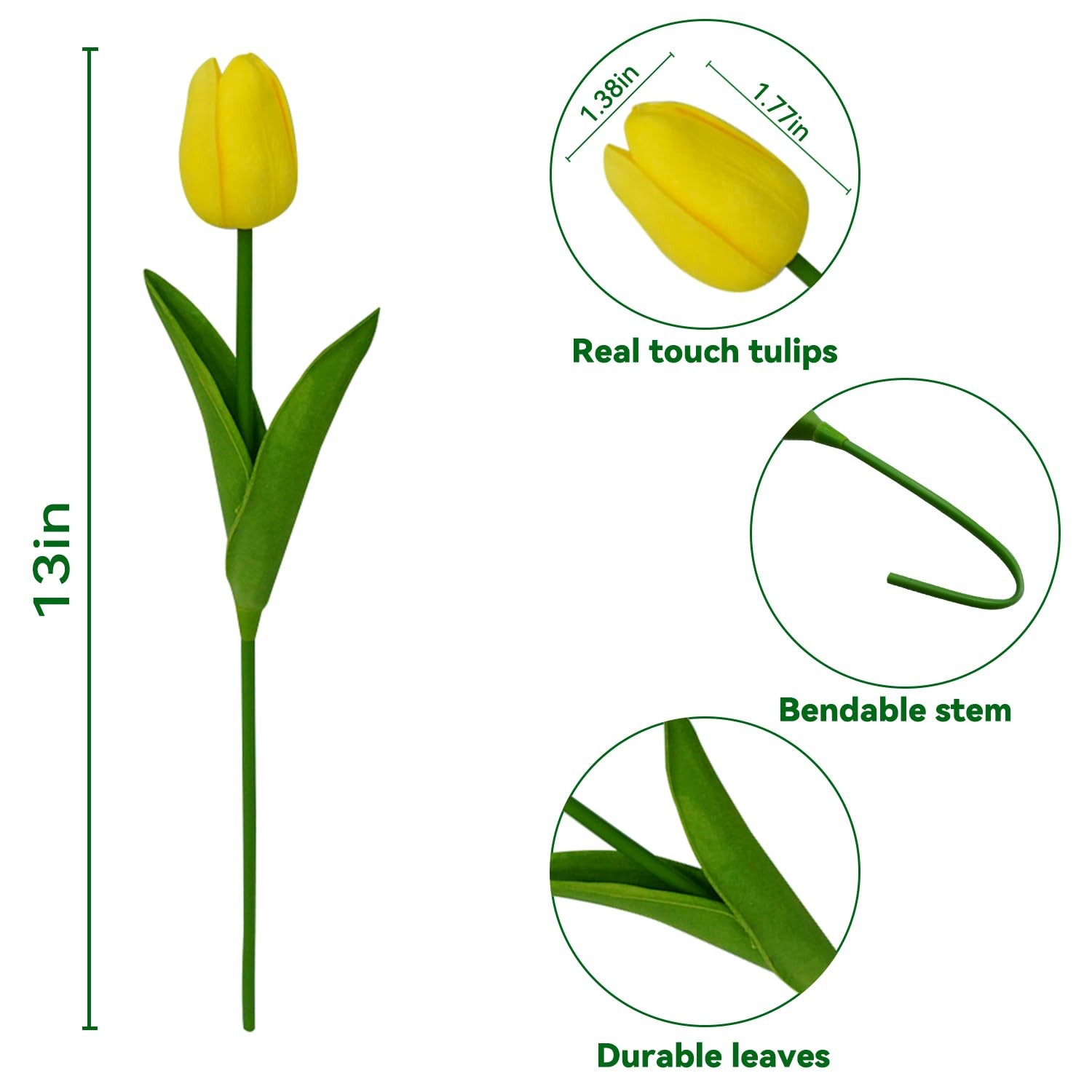 20 PCS Fake Tulips PU Yellow Artificial Flowers Faux 13 Inch Home Decor Gift