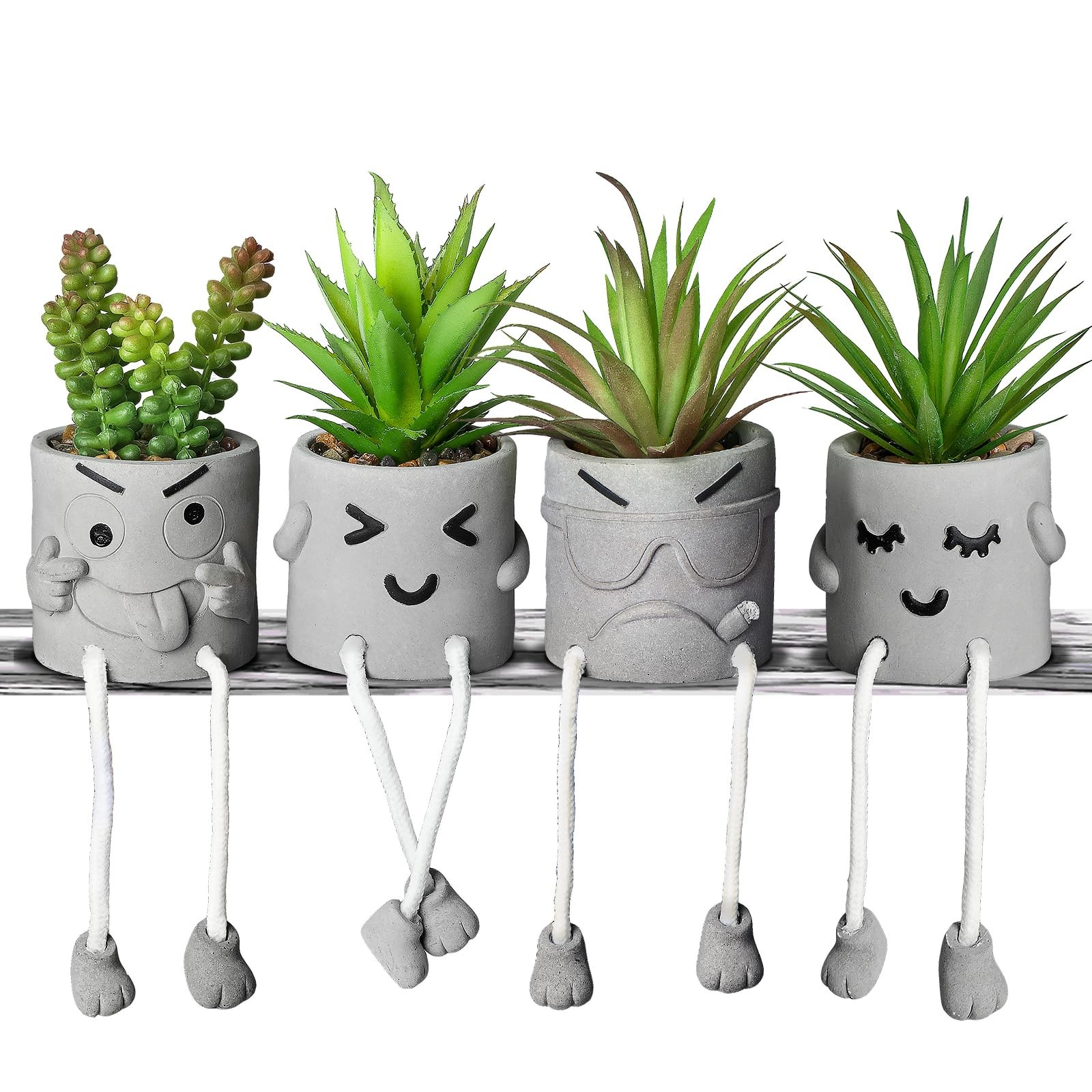 Creative Artificial Succulent Plants in pots – 4 Pieces Mini Fake Plant Faux …