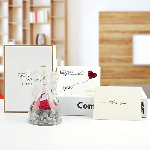 Angel Rose Birthday Gifts for Women Preserved Rose in Glass Angel Figurines G…