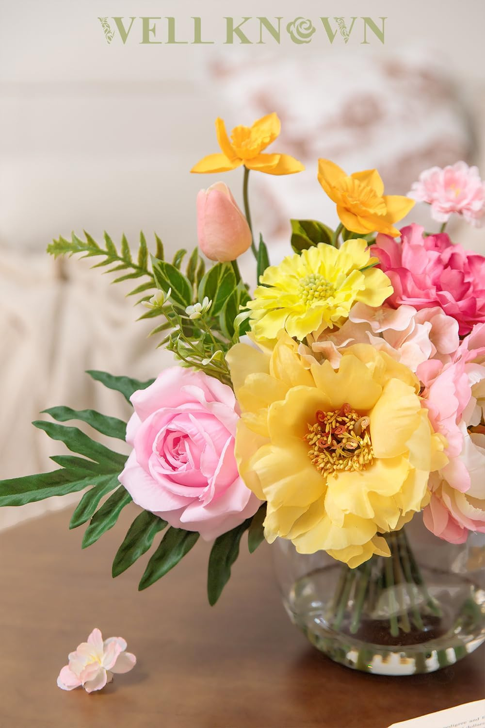 Vibrant Silk Flower Centerpiece in Glass Vase for Weddings & Events