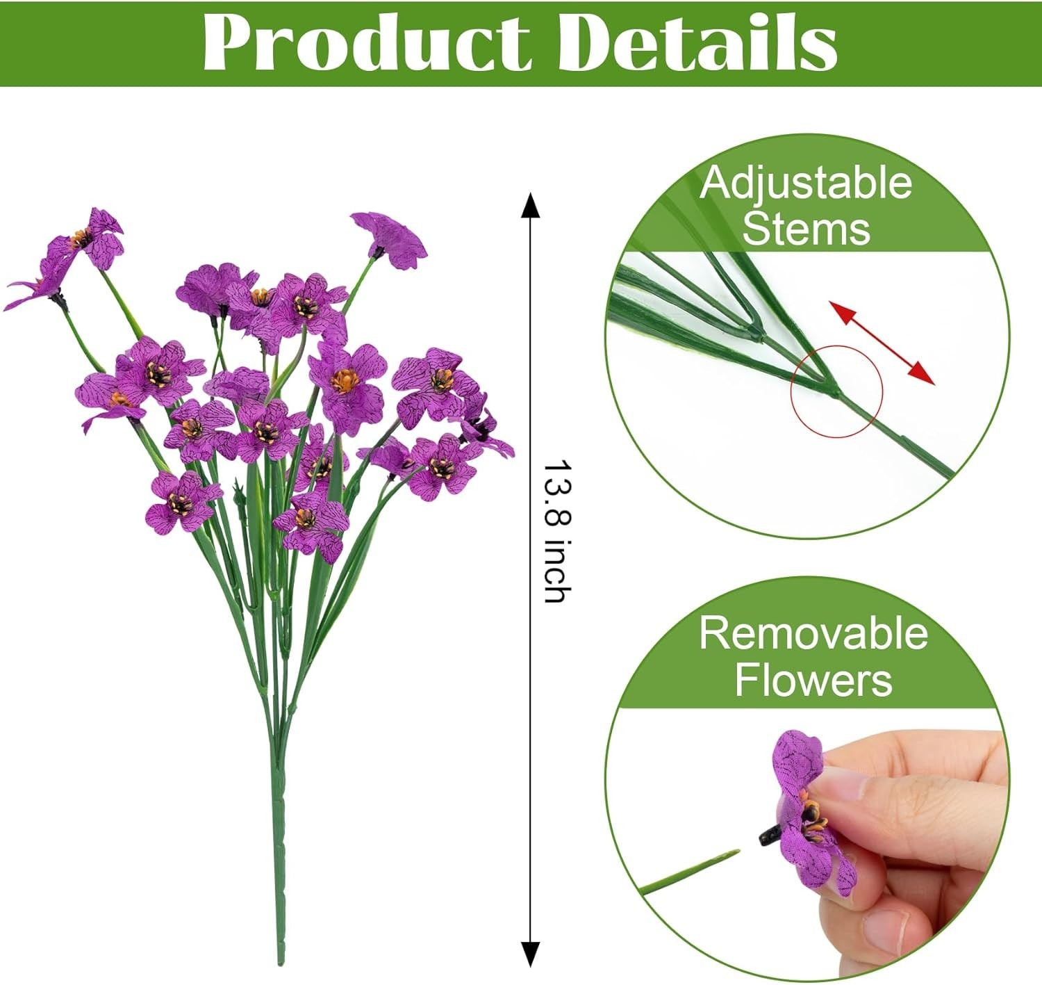 24 Bundles Artificial Flowers for Outdoors Decoration, UV Resistant Purple Si…