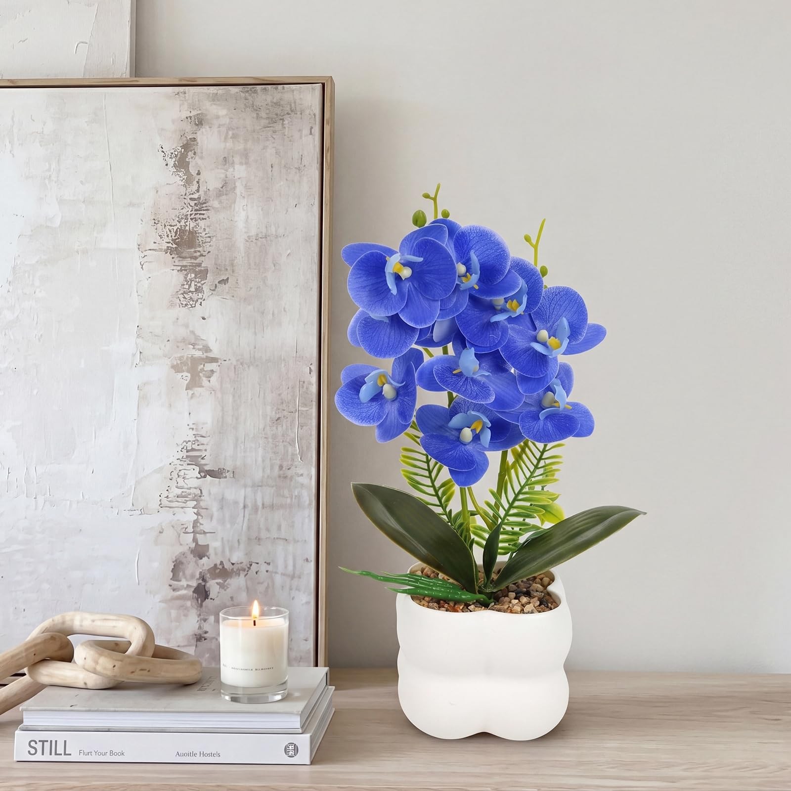 14″ Tall Artificial Orchids Flowers with Plastic Vase Blue 3D Printed Washabl…