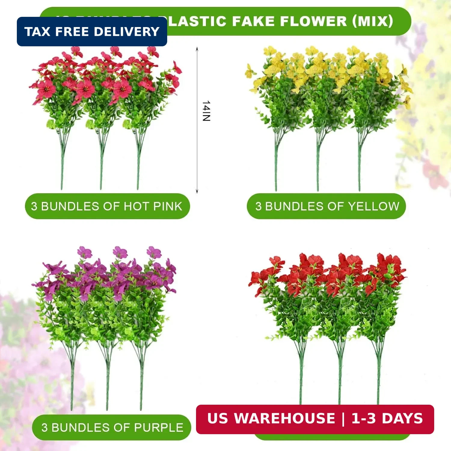 12 Bundles Fake Artificial Flowers Faux Plants for Spring Summer Decoration | UV