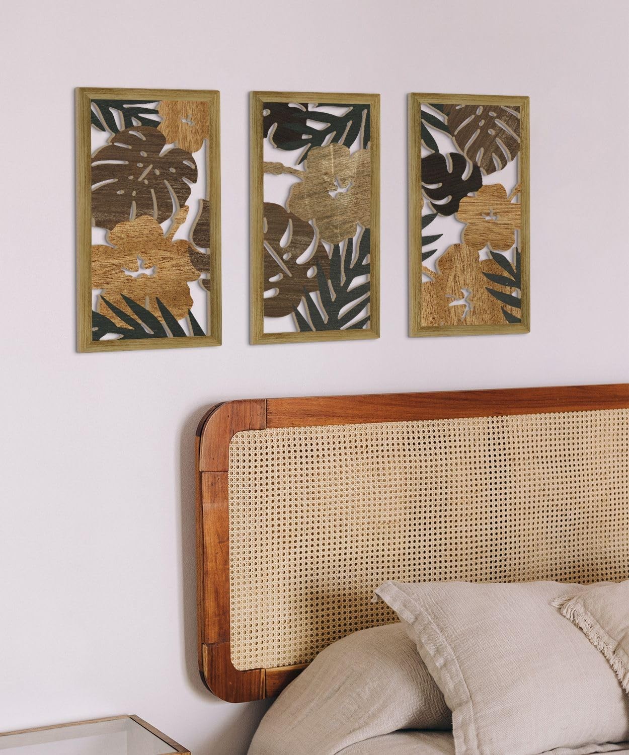 Putuo Decor Tropical Floral Wall Art, Set of 3 Plant 16.53×8.66, Auburn