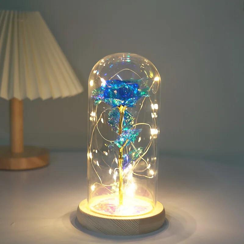 Wholesale artificial rose LED lighting, high-quality 24K rose glass cover