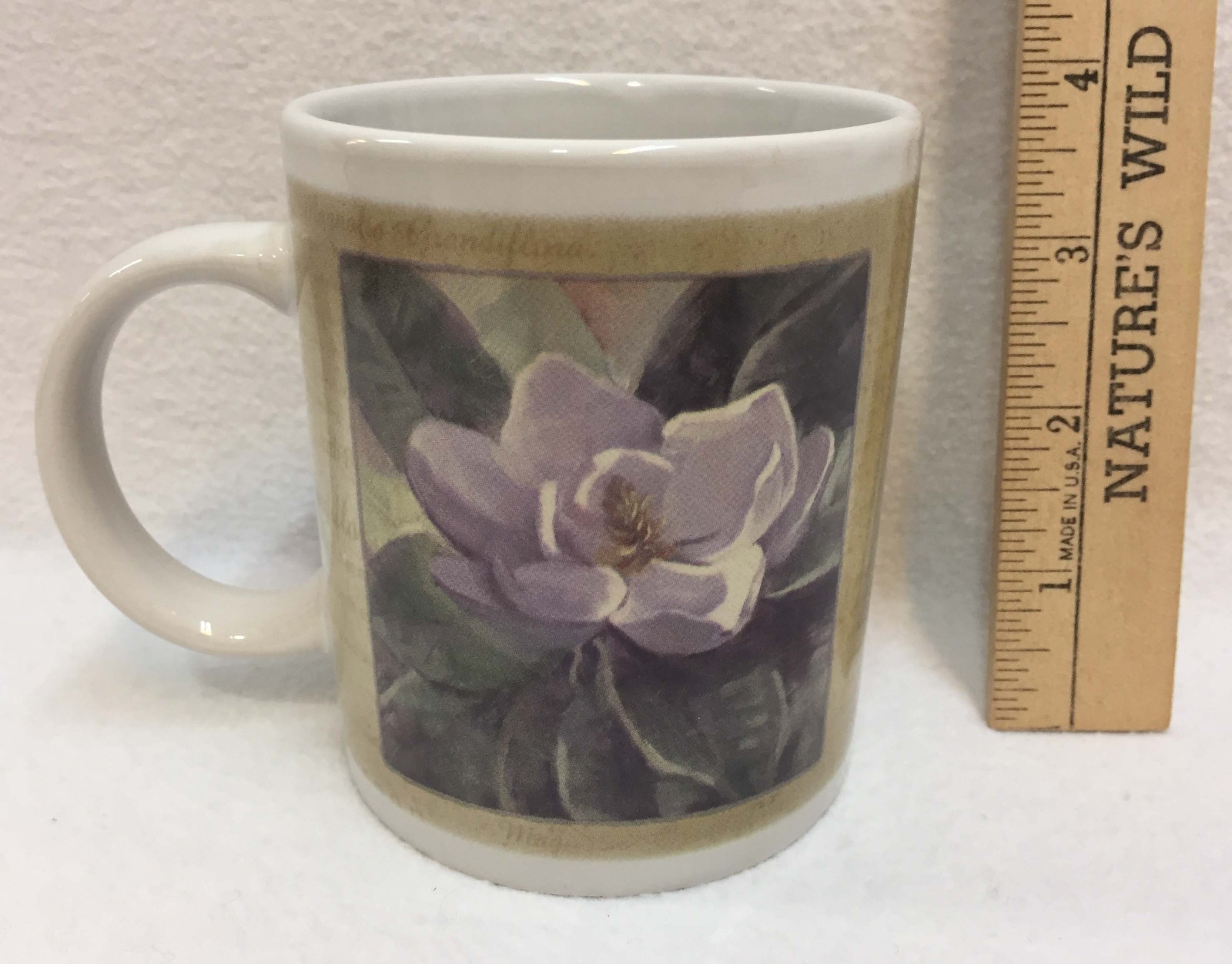 Blue Floral Arrangement In Basket Roses Magnolias Eucalyptus Bow w/ Coffee Cup