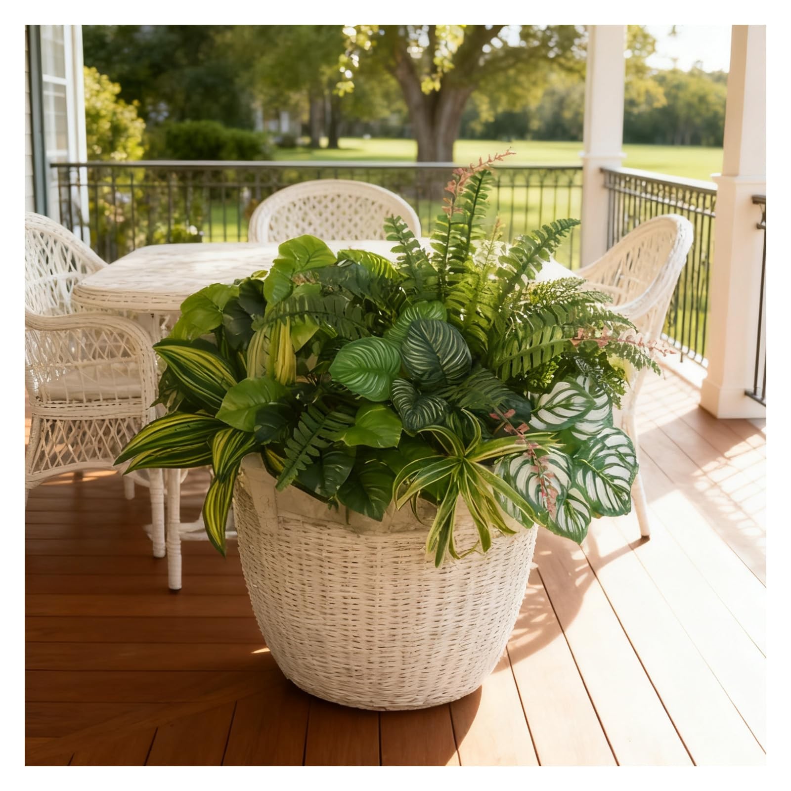 Large Realistic Faux Outdoor Plants, Artificial Greenery Set with Silk Leaves…