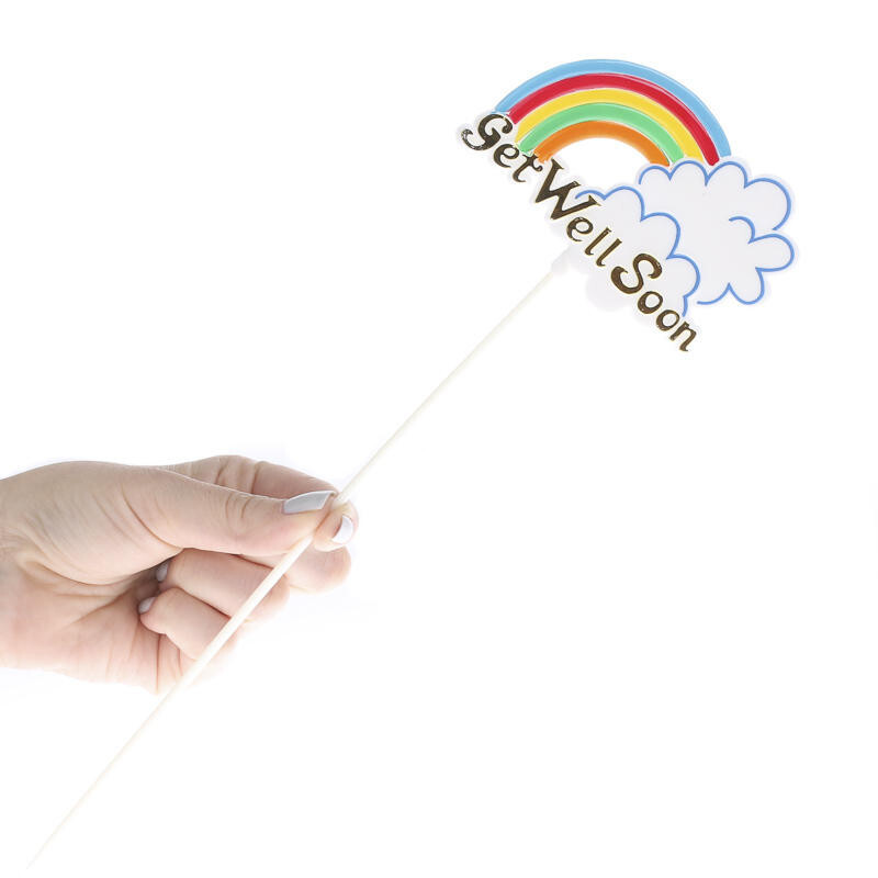 Bulk Buy of 48 Floral Embellishing Acrylic “Get Well Soon” Rainbow Floral Picks