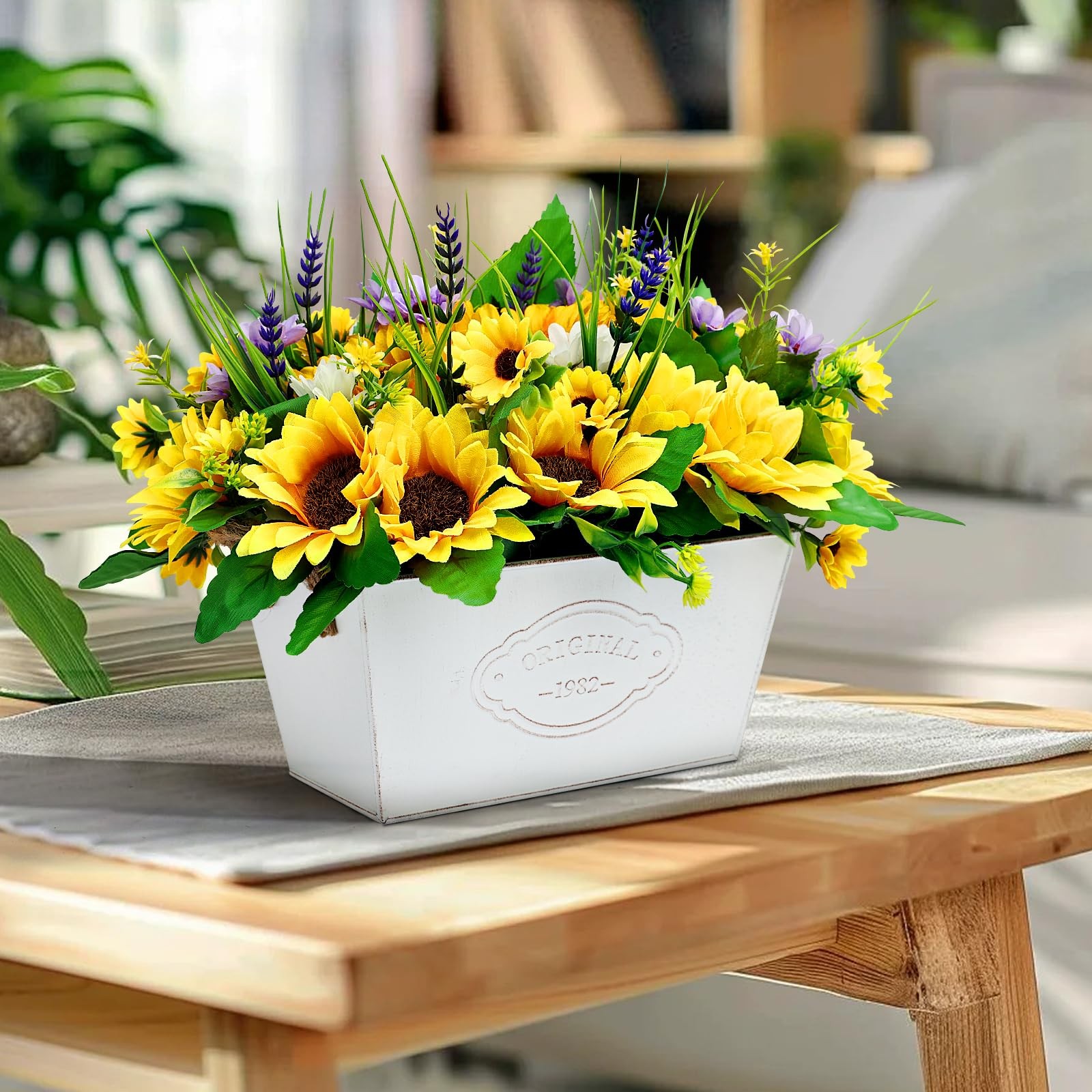 Scawim Pre-Made Sunflower Centerpieces for Tables, Farmhouse Artificial Sunflowe