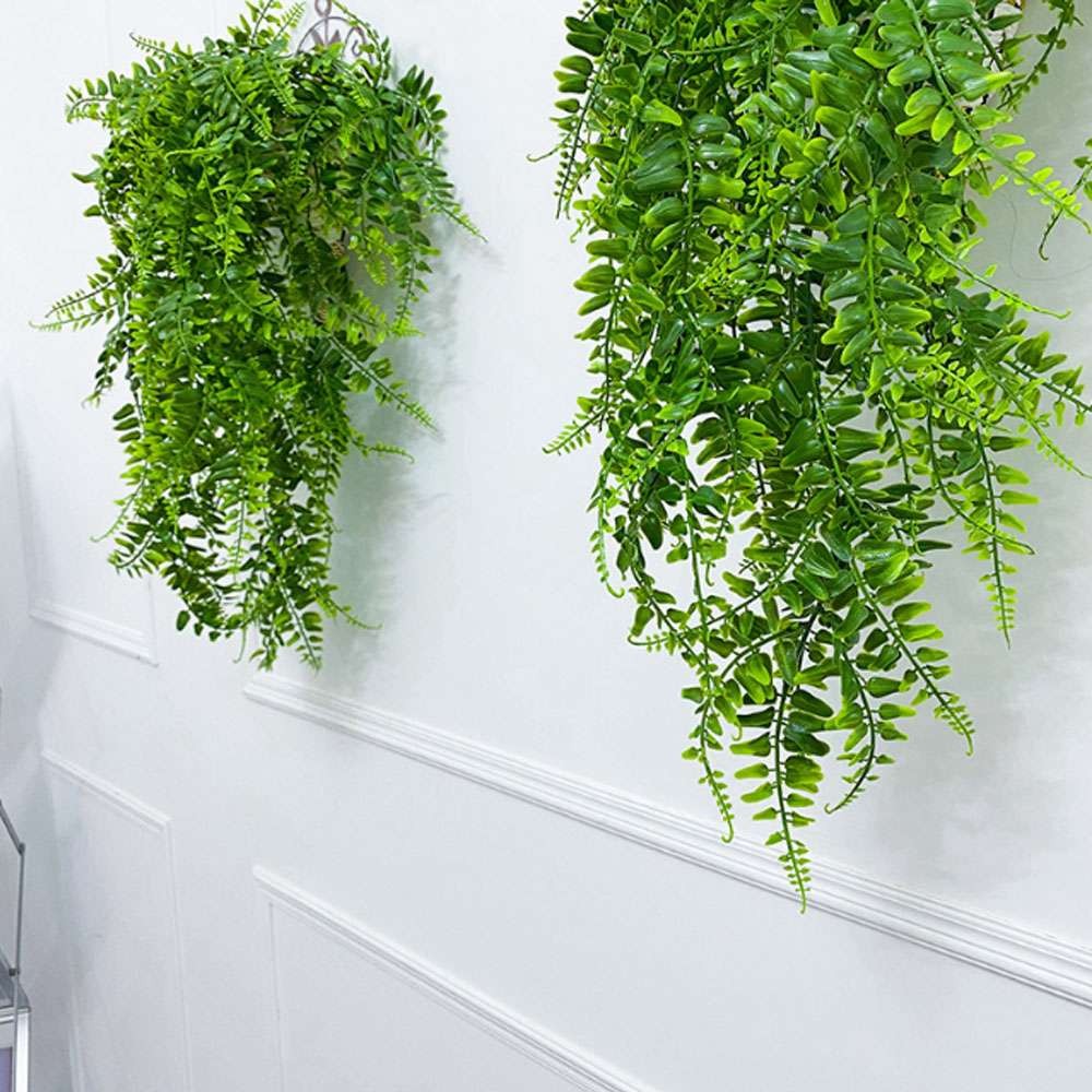 2x Artificial Ferns Rattan Fake Hanging Plant Vine In/Outdoor UV Resistant Decor