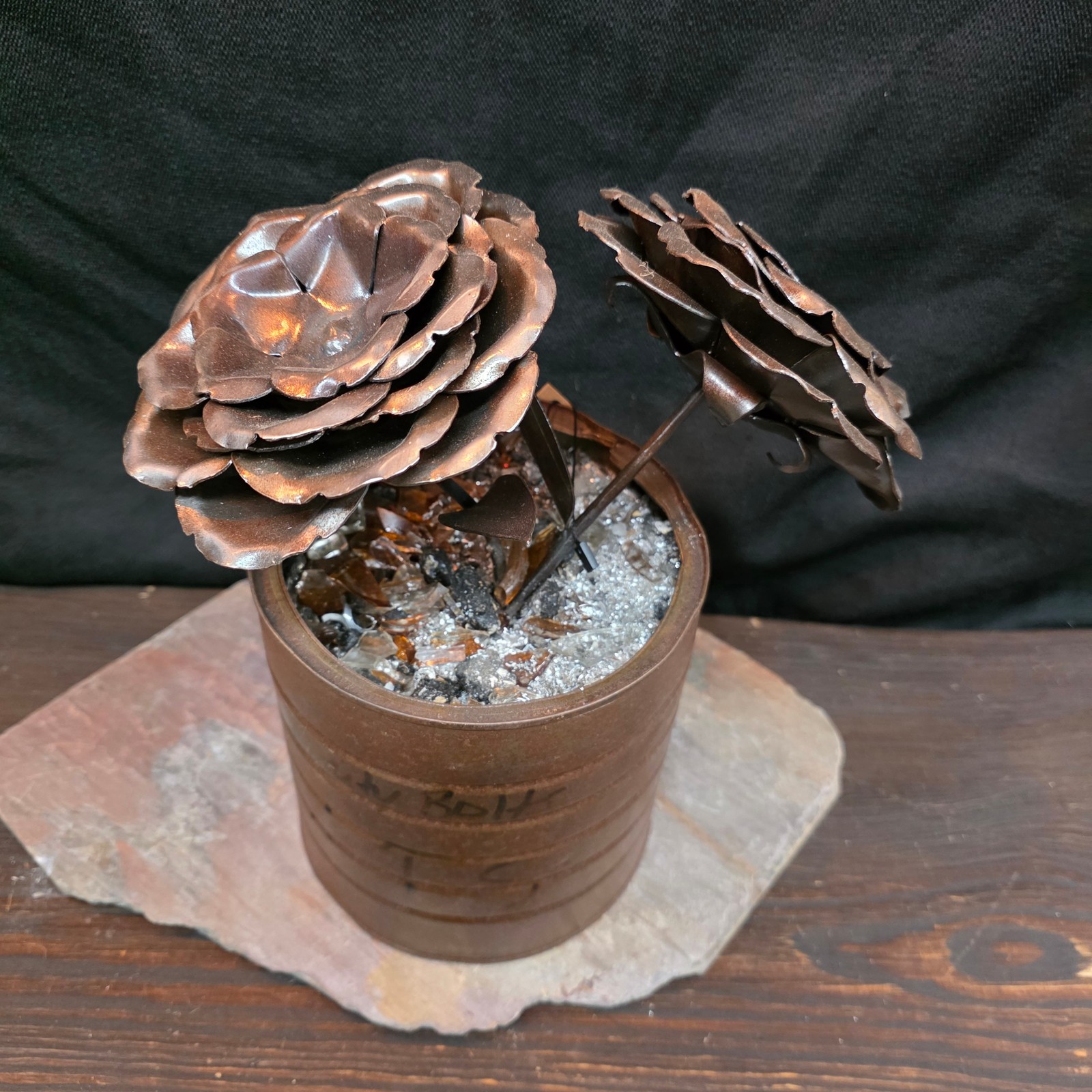 Rustic Steel Roses Metal Flower Arrangement | Reclaimed Coffee Can Floral Art