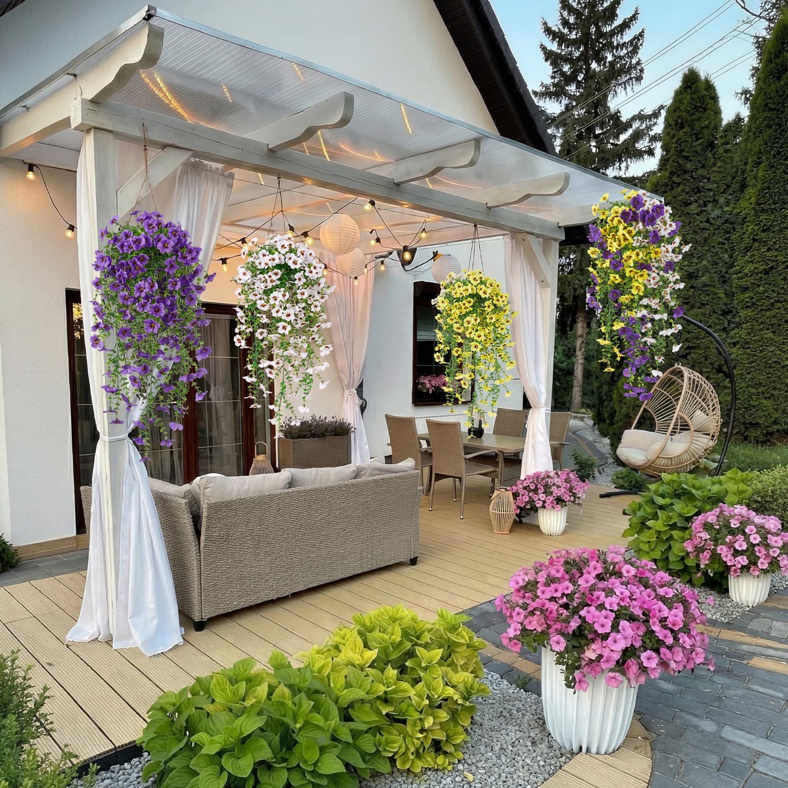 12 Pcs Artificial Hanging Flowers Outdoor Fake Hanging Lavender Flower Ferns …
