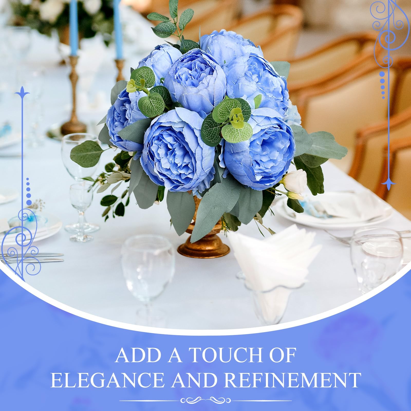 50 PCS Blue Artificial Peonies Fake Silk Flower Heads Table Wedding Decor 4″