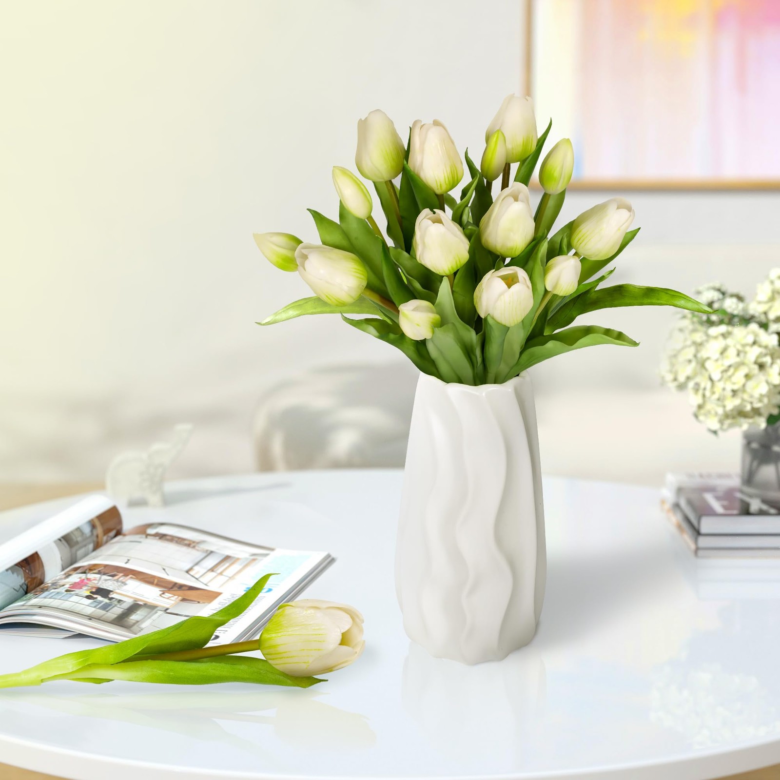Tulip Artificial Flowers Bulk Faux Bouquets 12” Stems Wedding Table Centerpie…