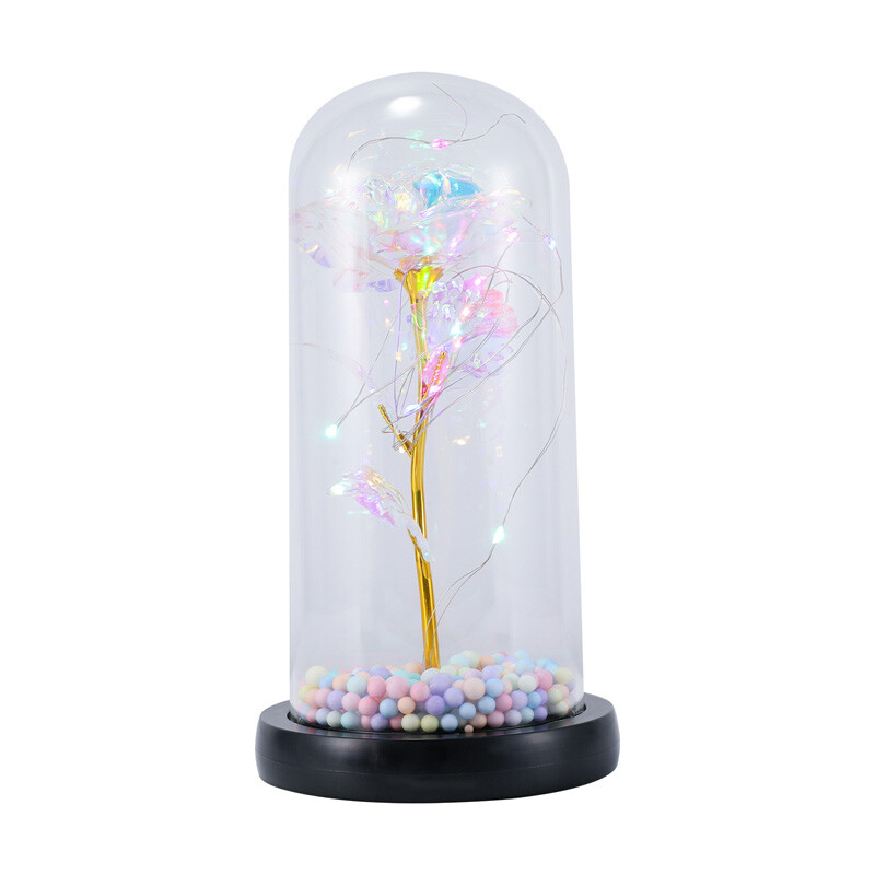 Enchanted Crystal Galaxy Rose Flower In Dome Glass LED Night Light Uniques Gifts