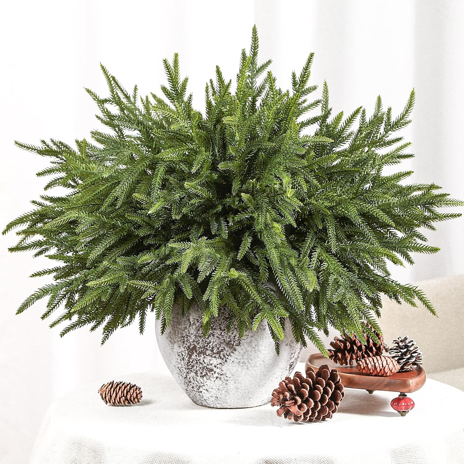 18 Inch Norfolk Pine Stems, 12 Pcs Real Touch Norfolk Pine Branch, Christmas Gre