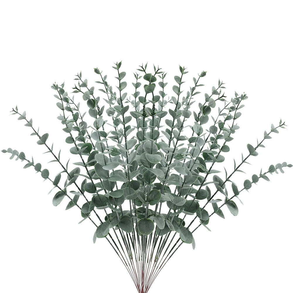 24 Pcs Artificial Eucalyptus Leaves Stems Real Touch Green Leaf