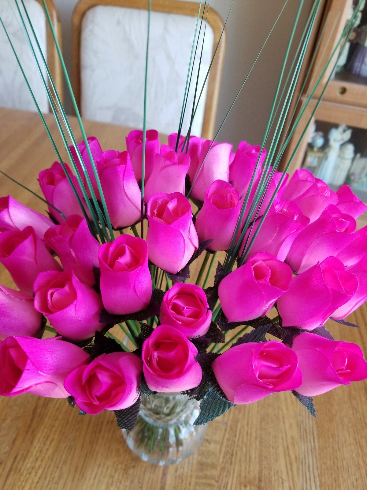 1 DOZEN – PINK/HOT PINK WOODEN ROSE BUDS 5 X 8 ARTIFICIAL FLOWERS FREE SHIPPING