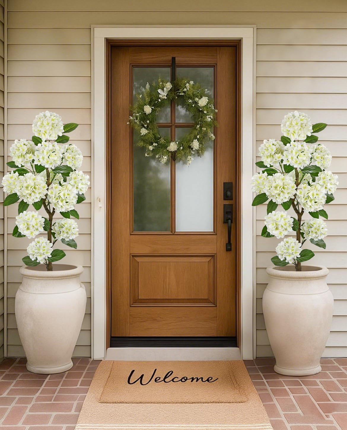 4FT White Hydrangea Artificial Flowers Tree Large Real Touch Faux Silk Hydrangea