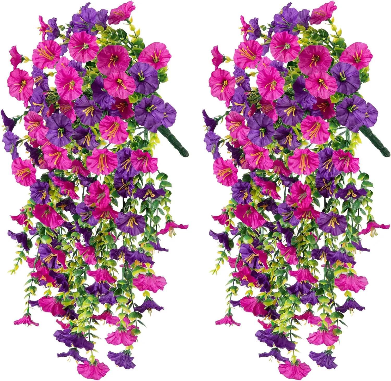 “Faux Silk Morning Glory Flowers – UV Resistant Hanging Plants for Patio Decor”