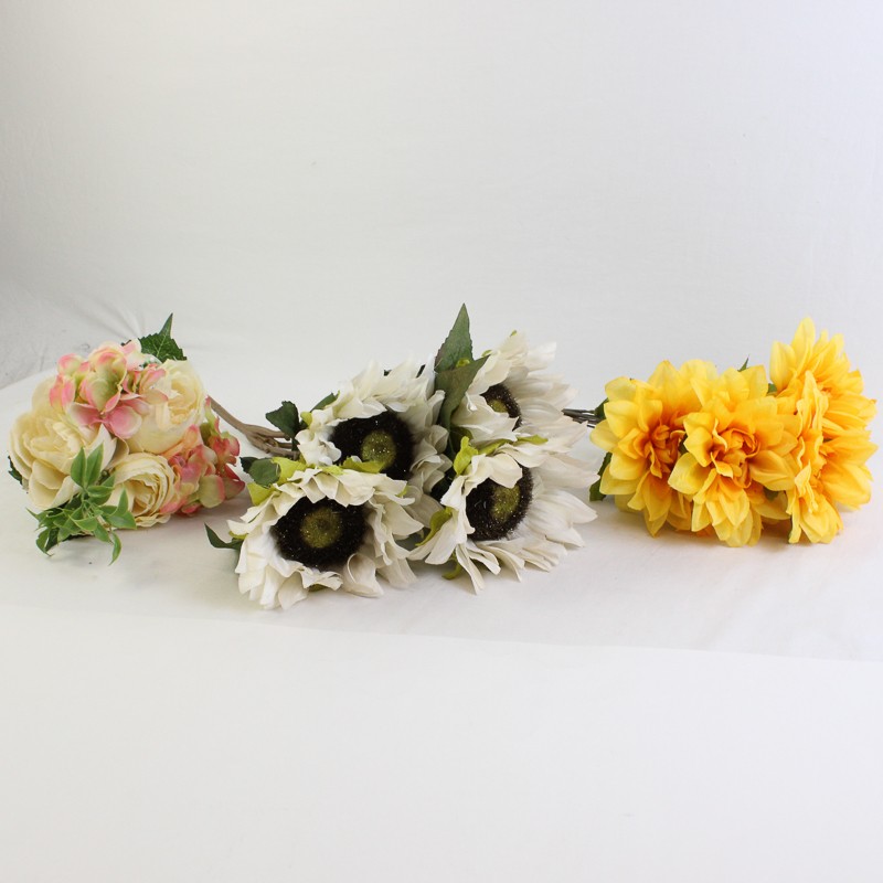 Lot of 3 Springtime Decorative Artificial Flower Bouquets White Yellow Pink