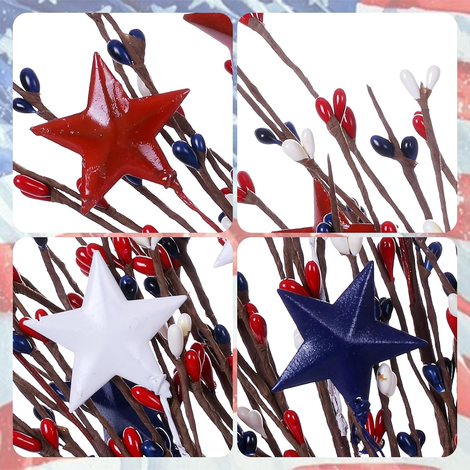 6 Pack Patriotic Berry Star Picks 17in Red White Blue July 4th Decor