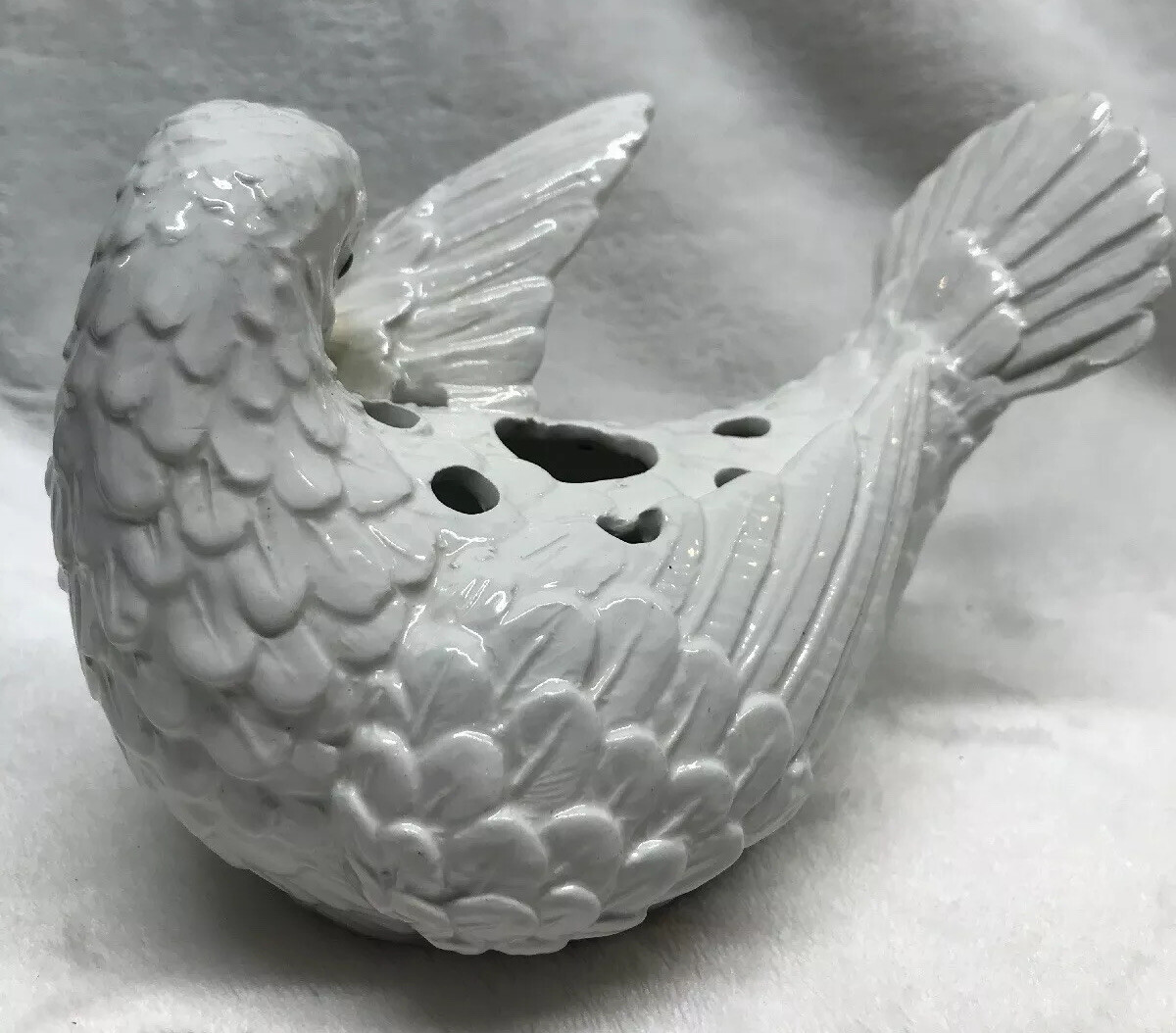 White Dove Frog Flower Arranger Made In Italy Signed