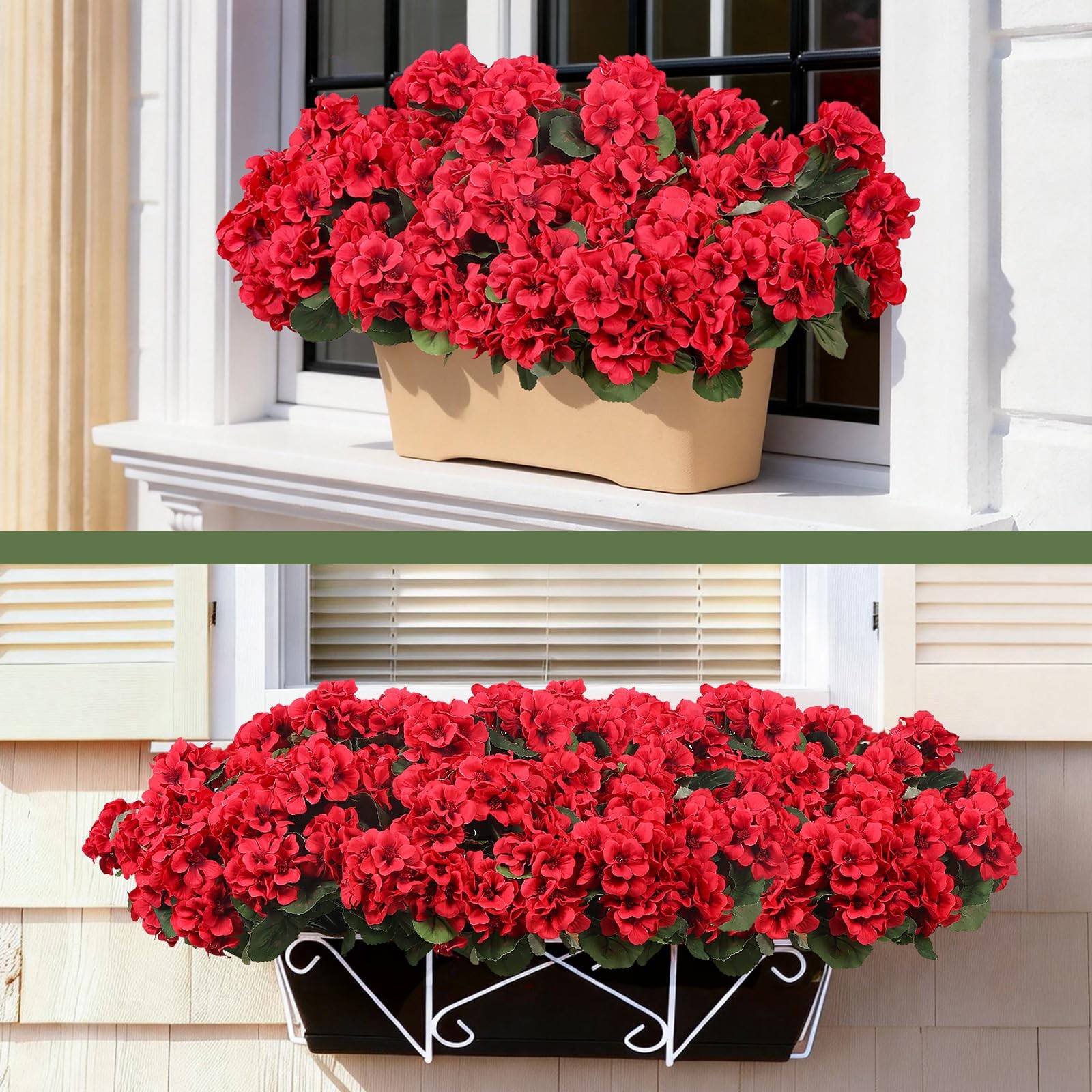 12 Pcs Artificial Flowers for Outdoors, Faux Silk Geraniums Flowers UV Resist…