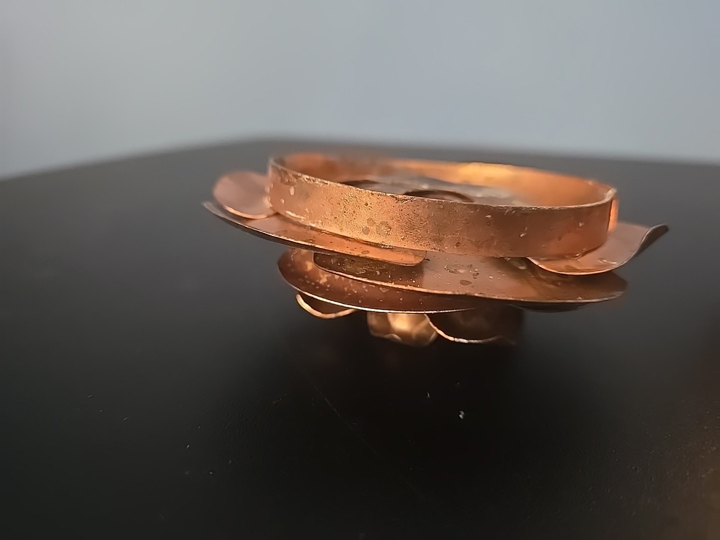 Copper Metal Rose Flower Top handcrafted bent welded & Partial Candle Glass