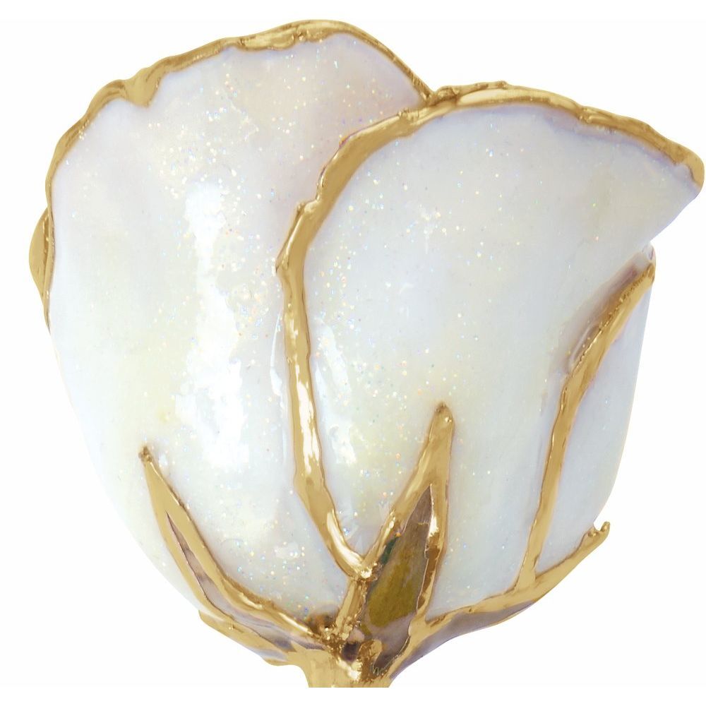 24k Gold Dipped Sparkle White Lacquer Real Rose Valentine’s Day Holiday Gift