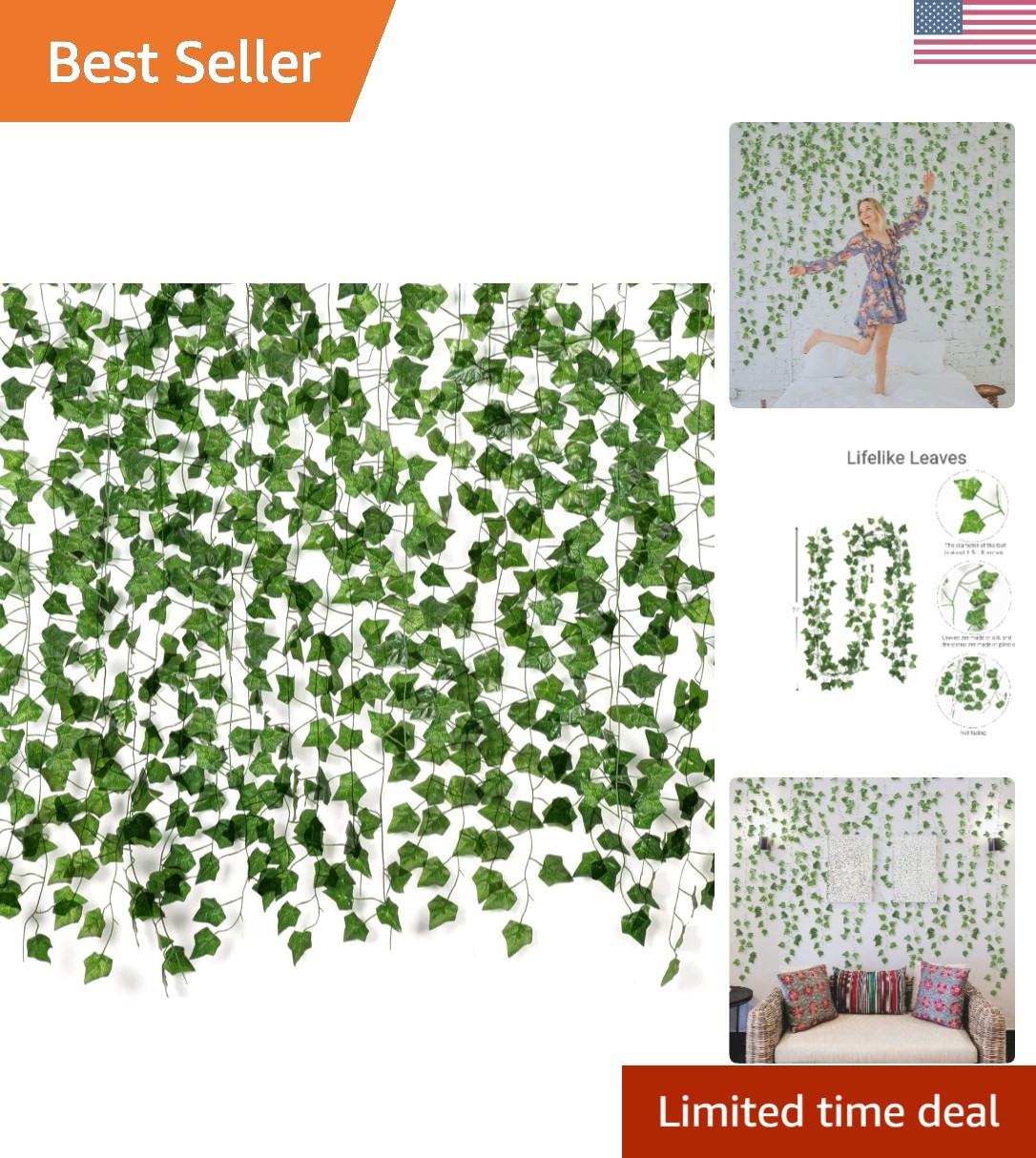 Lifelike Ivy Leaves 12 Pack – 84 Feet of Elegant Greenery for Any Occasion